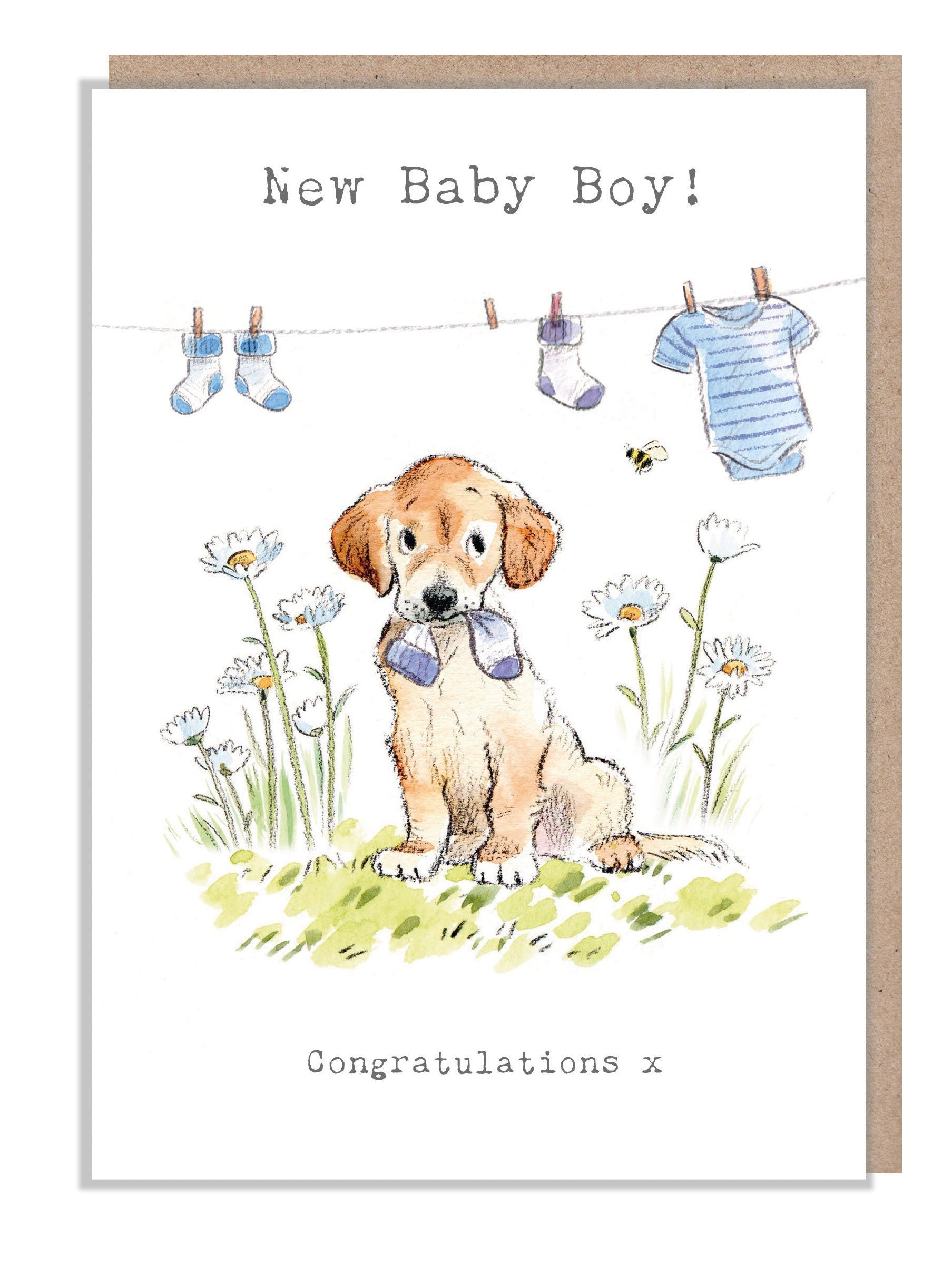 New baby boy card - Cute Dog Illustration - Absolutely Barking range - ABE089