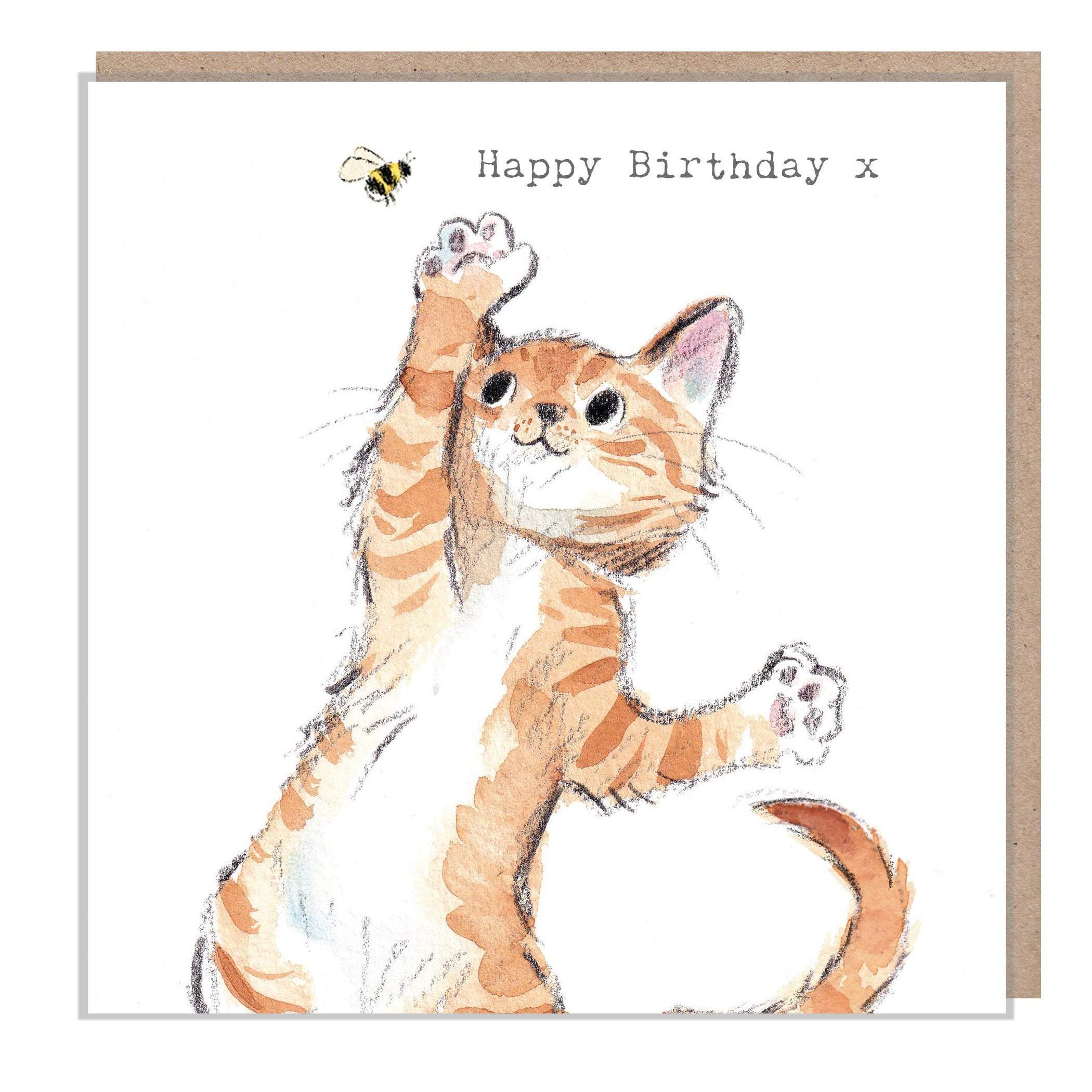 Cat Birthday Card - Quality Greeting Card - Charming illustration - 'Pawsitively Purrect' range - Cat with Bee - Made in UK - EPP04