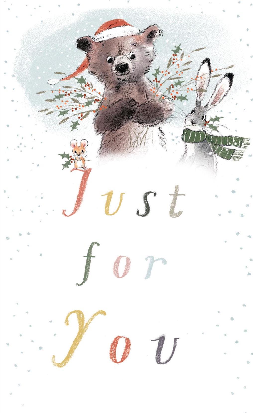 Money Wallet/Christmas Card - Quality Greeting Card to put money or Gift voucher inside - Just for you - Bear Hare & Mouse - XMW02