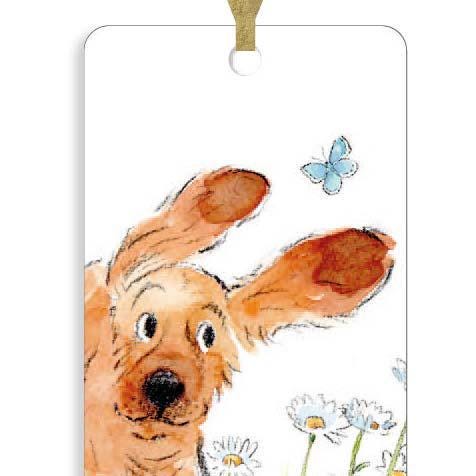 Bookmark with Ribbon - Running Dog with Butterfly Illustration BM04