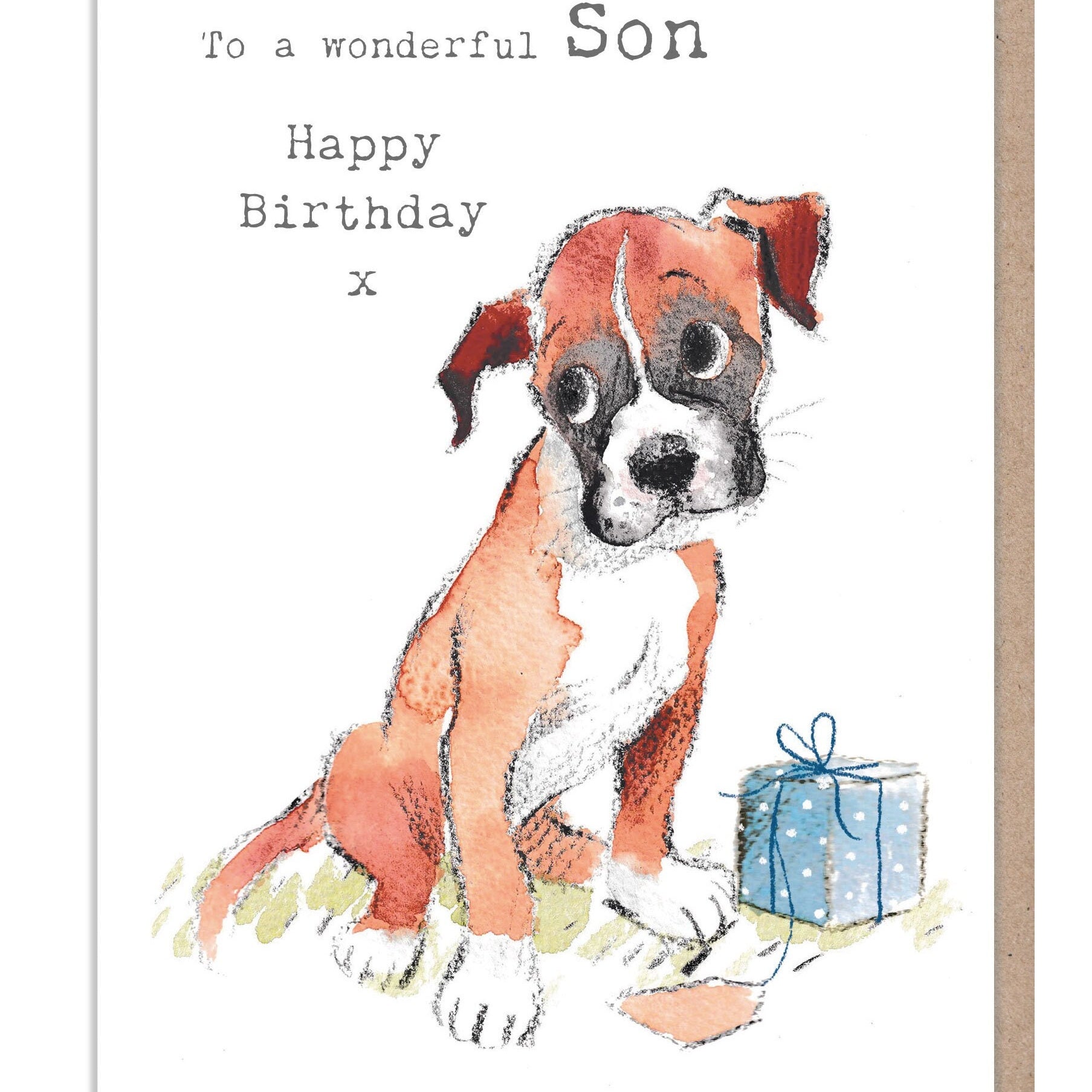Son Birthday Card - Boxer Illustration - absolutely barking range - ABE079