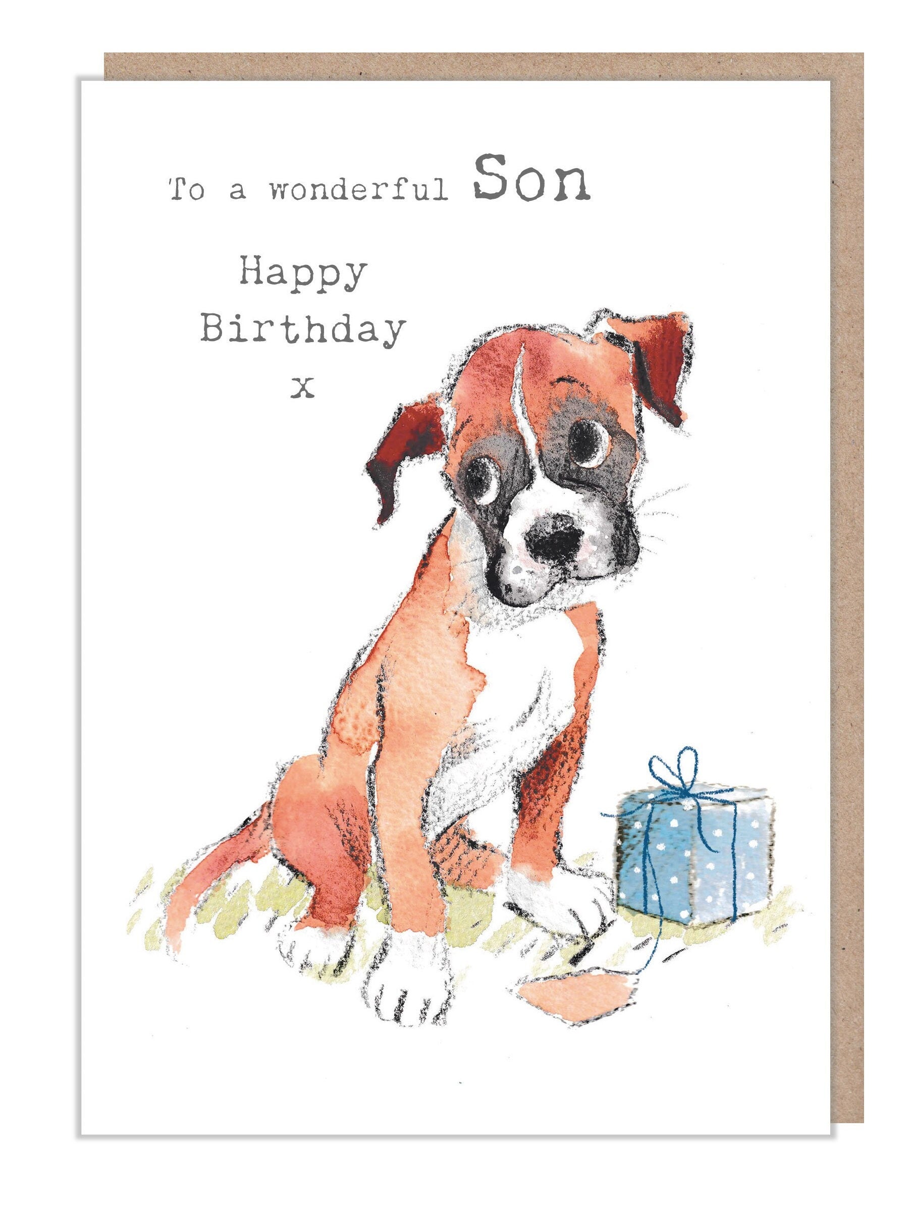 Son Birthday Card - Boxer Illustration - absolutely barking range - ABE079