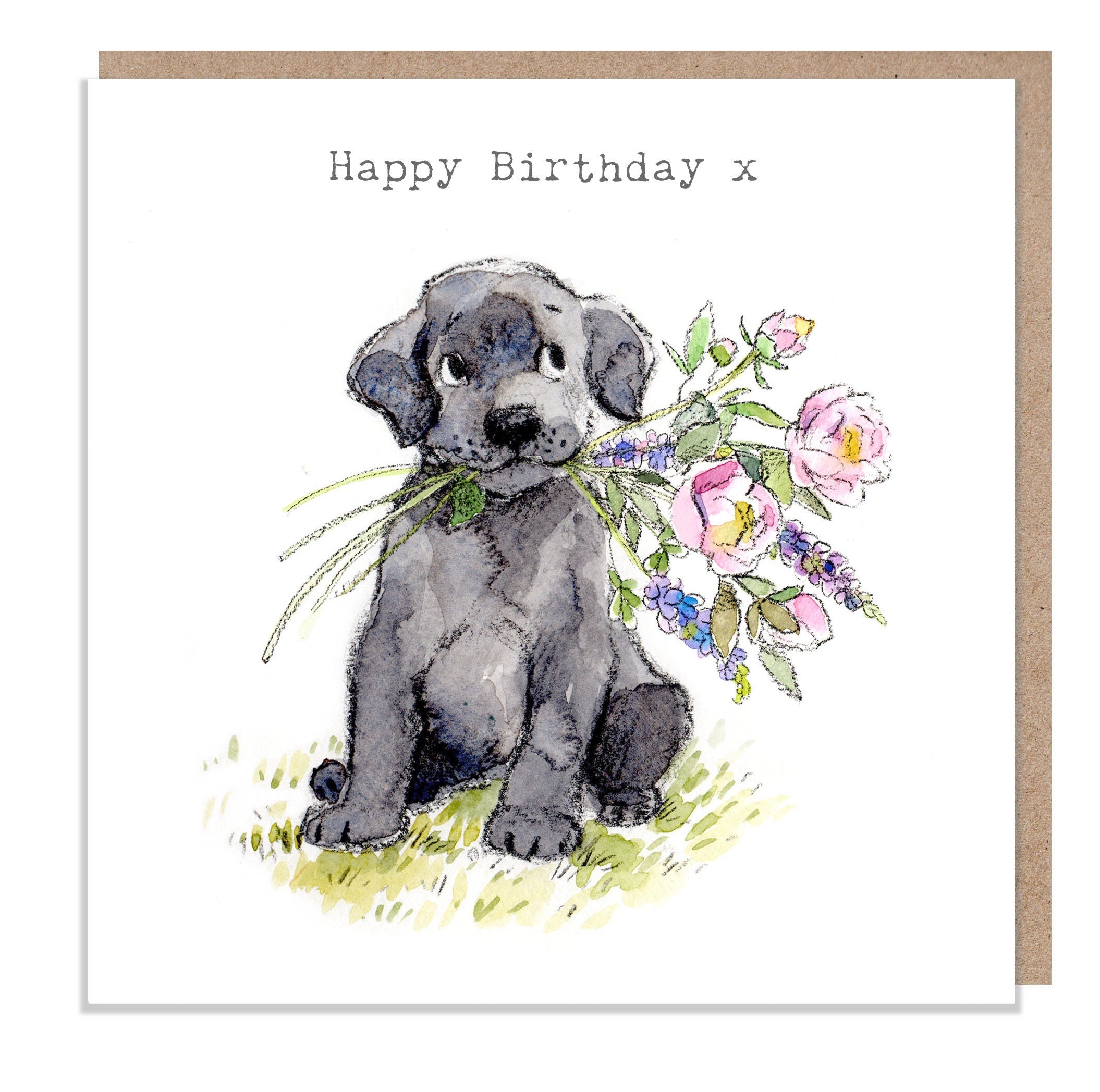 Dog Birthday Card - Quality Greeting Card - Charming illustration - 'Absolutely barking' range - Black Labrador - Made in UK -  ABE042