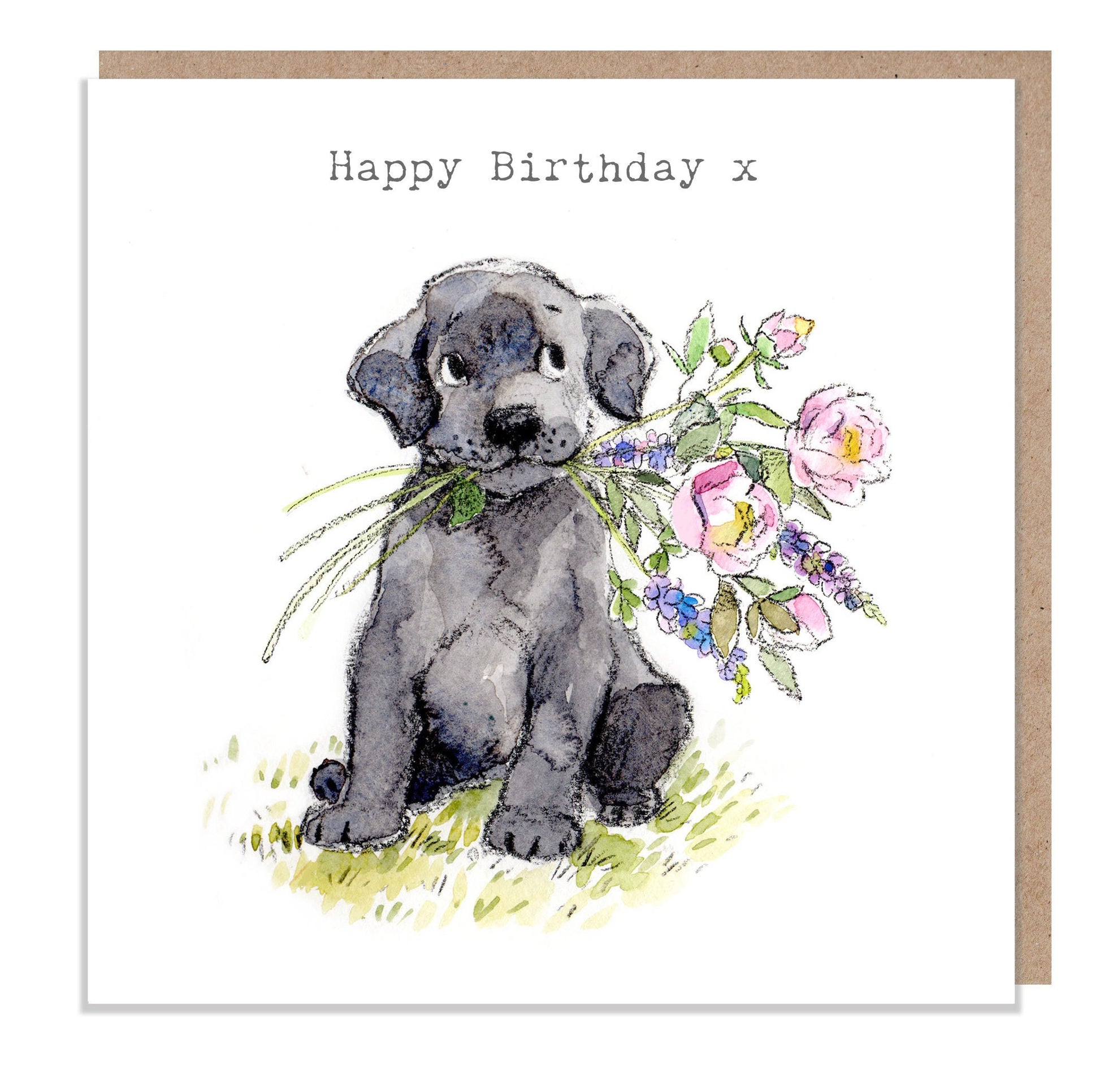 Dog Birthday Card - Quality Greeting Card - Charming illustration - 'Absolutely barking' range - Black Labrador - Made in UK -  ABE042
