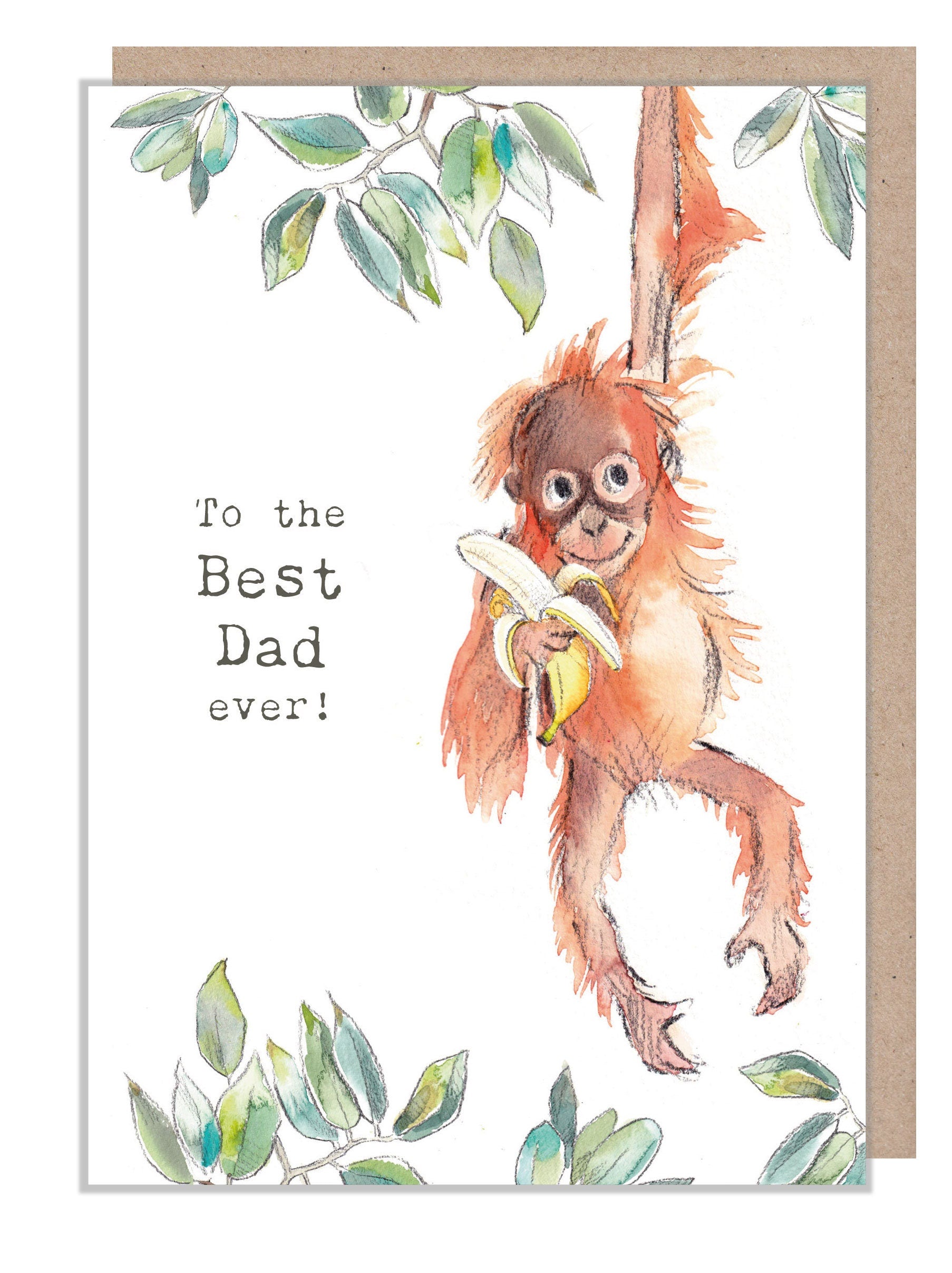 Best Dad Card - Orangutan illustration - 'Wonderfully Wild'  range - Made in UK -  WWFD01