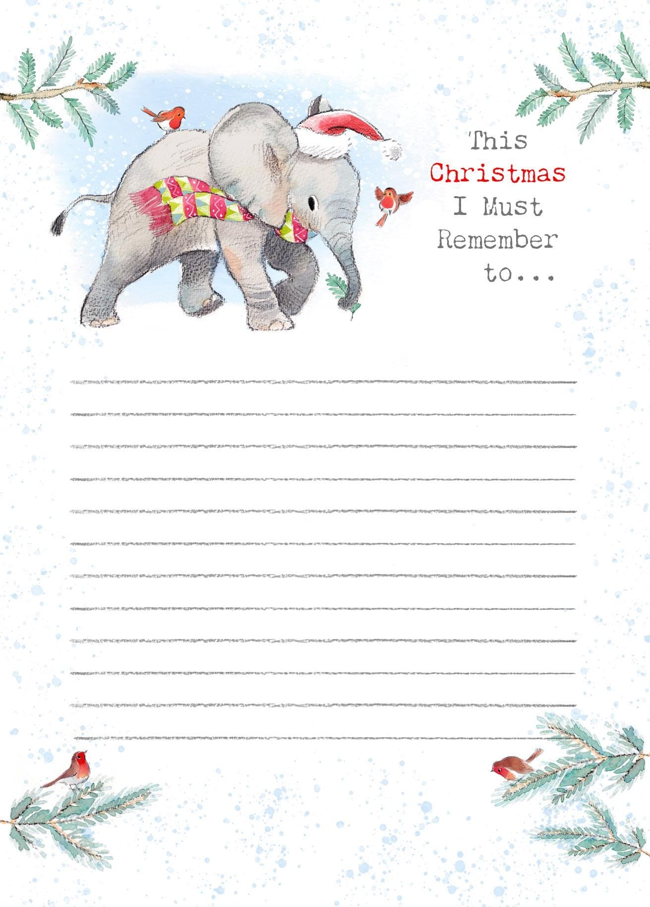 Christmas Notepad - A6 size - This Christmas I must remember - charming Elephant Illustration - made in the UK - XNOTE02