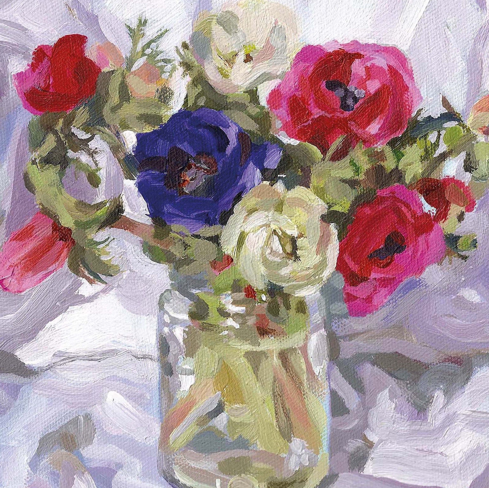 Anemones Art Card: Floral Greeting Card, Dan O'Brien Painting