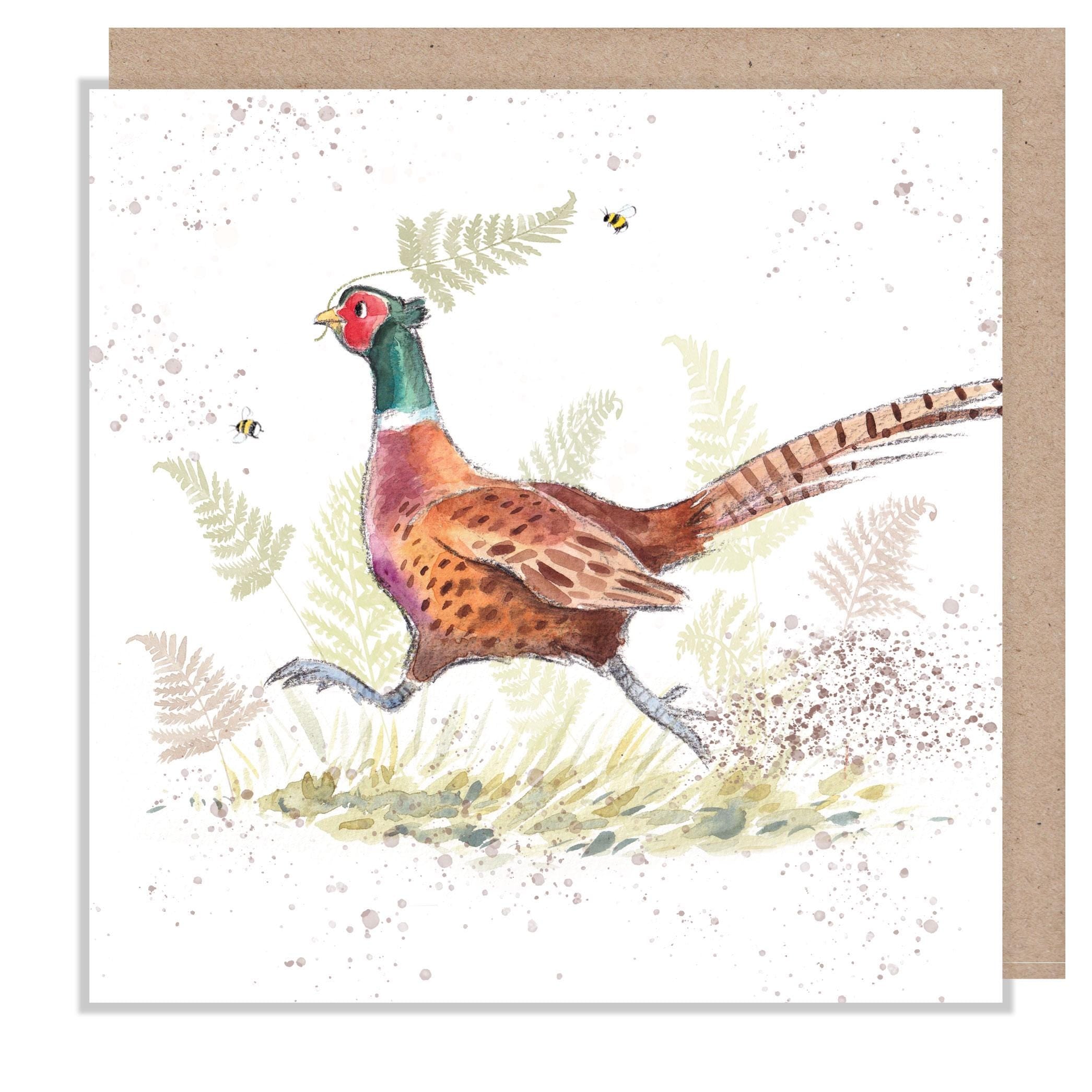 Pheasant Illustration Blank Card: 'Bucklebury Wood' Range, Made in UK