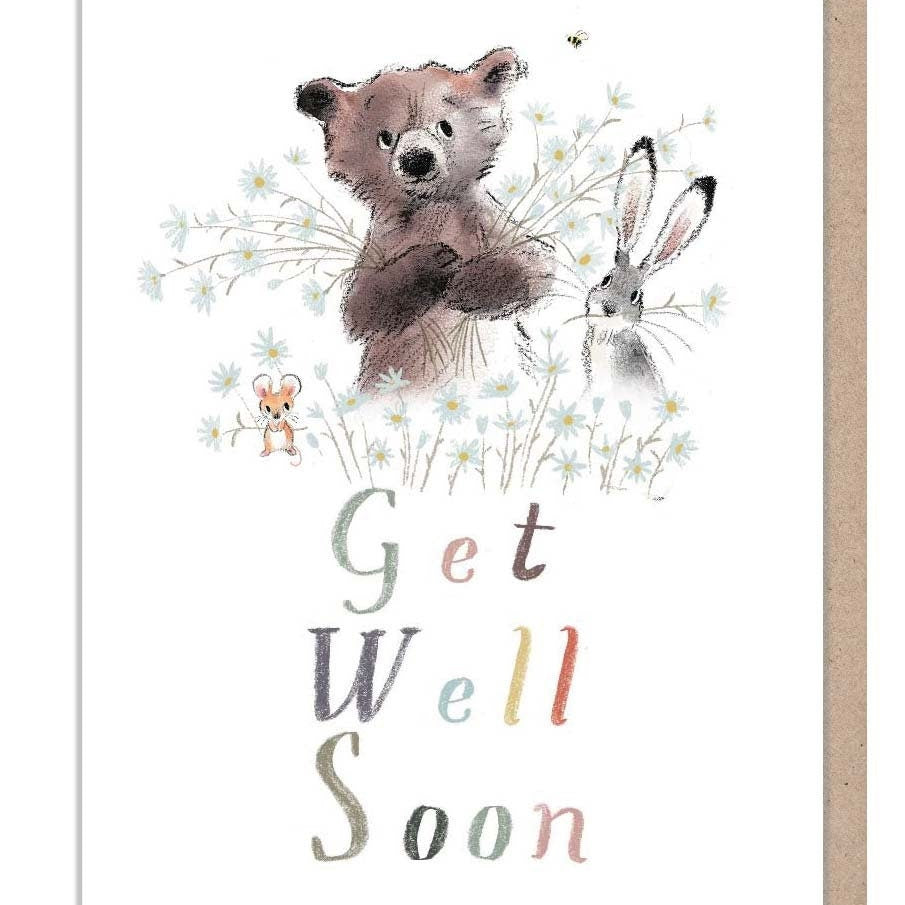 Get well Soon card - 'The Bear, the hare, and the mouse' range. Cute illustration - BHME022