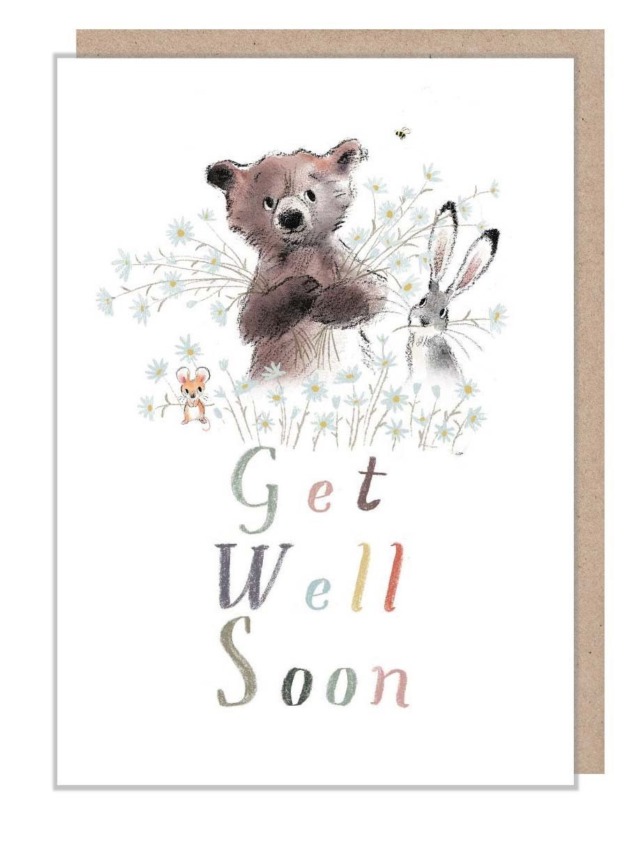 Get well Soon card - 'The Bear, the hare, and the mouse' range. Cute illustration - BHME022