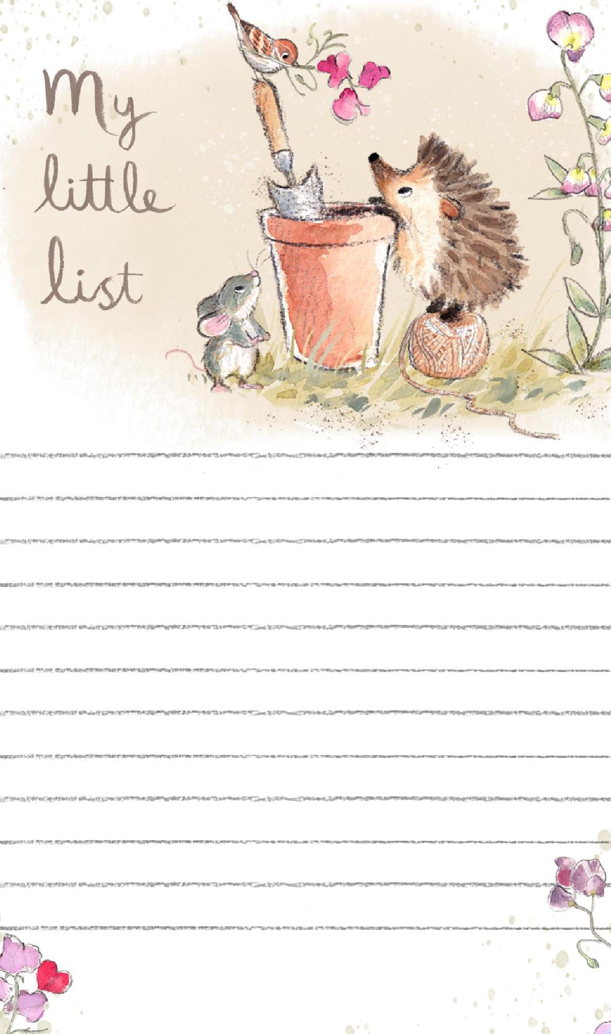Cute notepad - A6 size - My little list - charming Hedgehog Illustration - 'Morris and Maude' range - made in the UK - NOTE016