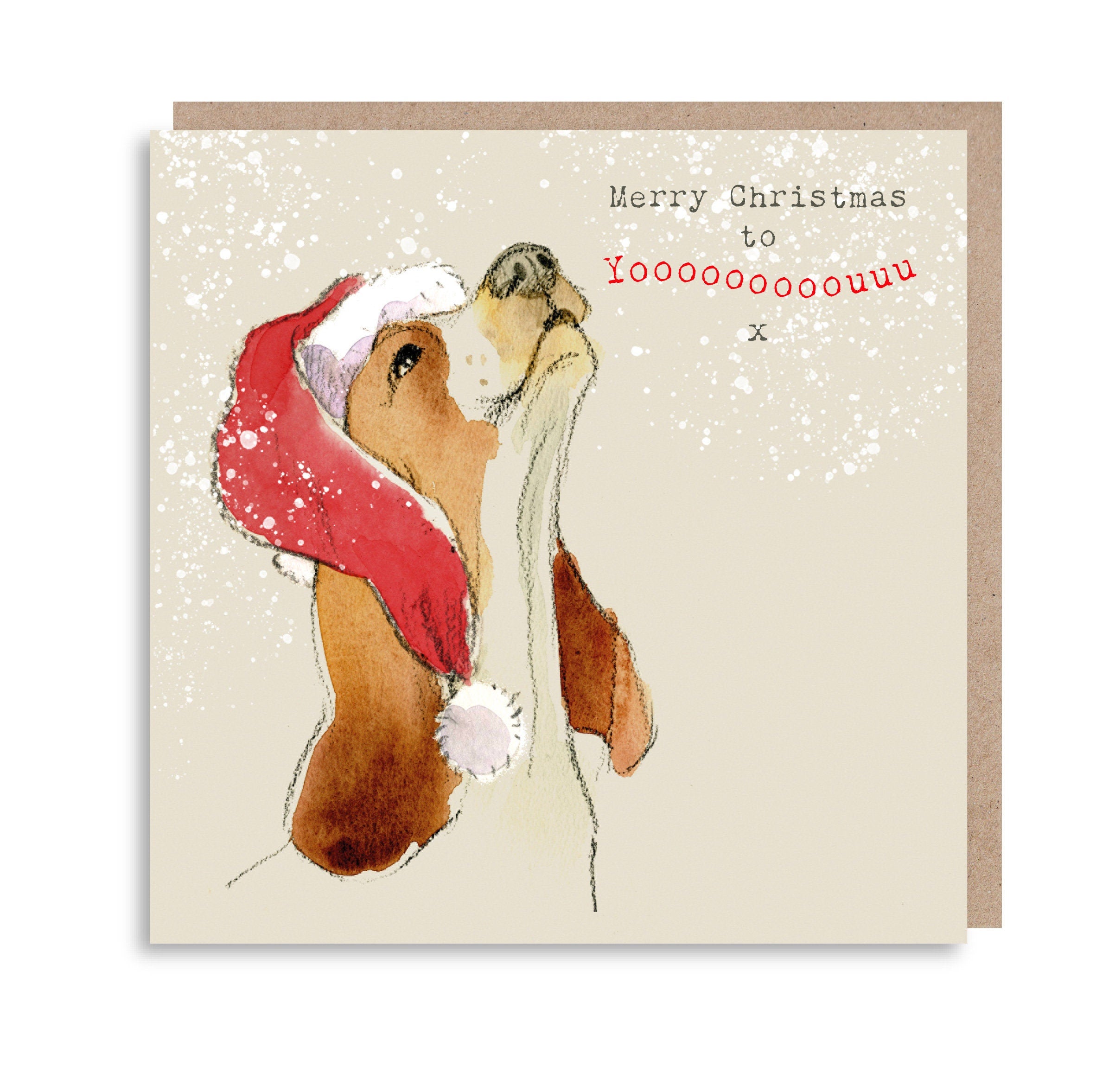 Dog Christmas Card - Quality Christmas Card - Charming illustration - 'Absolutely barking' range- Basset Hound- Made in UK -  ABX07