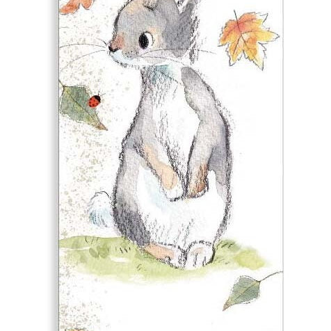 Bookmark with Ribbon - Rabbit with ladybird and leaves Illustration BM02