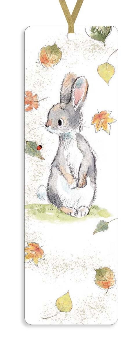 Bookmark with Ribbon - Rabbit with ladybird and leaves Illustration BM02