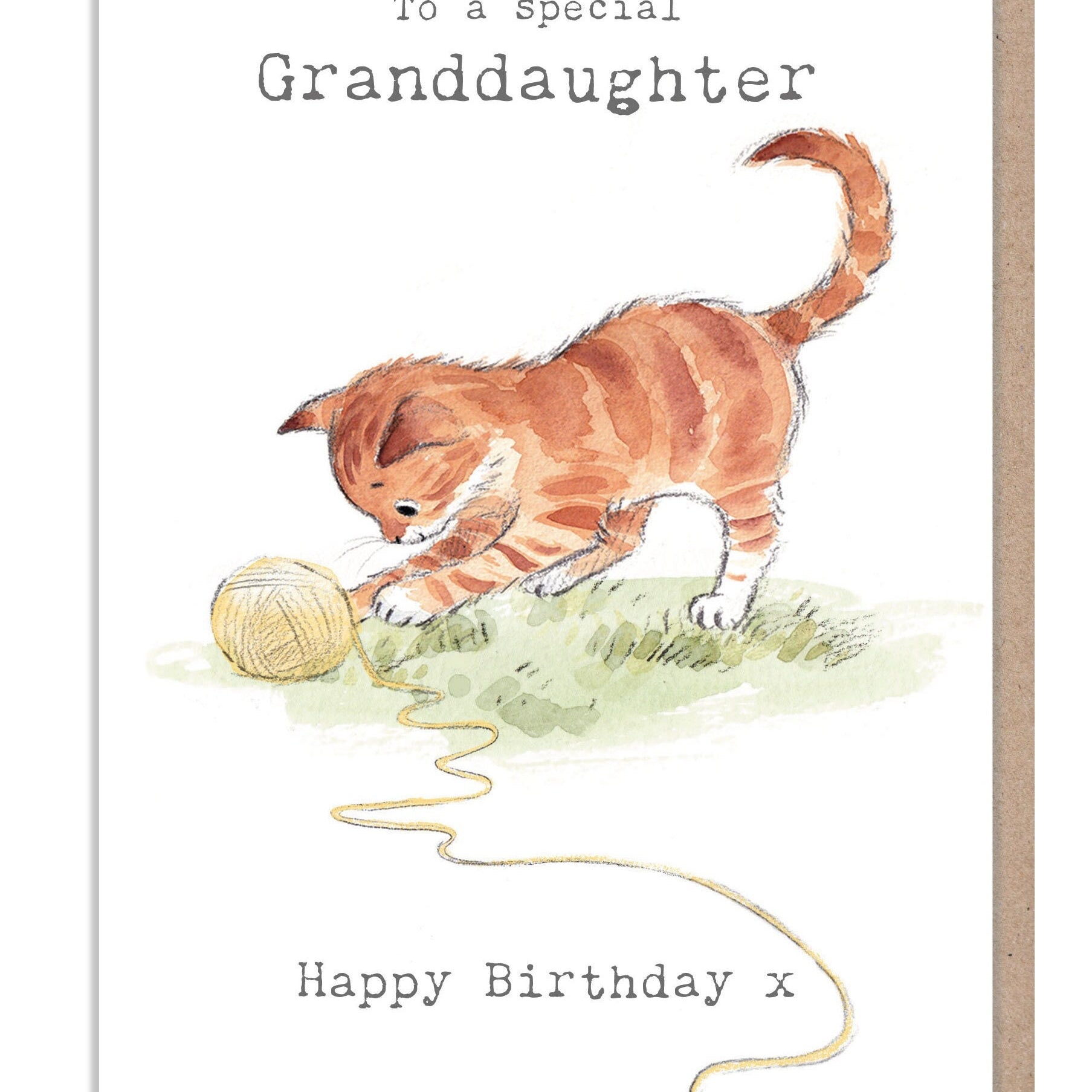 Granddaughter Birthday card - Cute Kitten with wool Illustration - EPP015