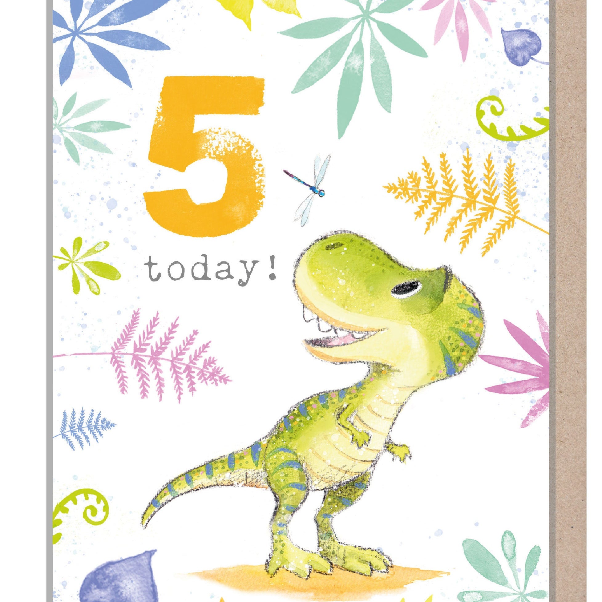 Kids Birthday Card - Age 5 - 'Totally Roarsome' range - Cute Dinosaur illustration - Tyrannosaurus - TR05