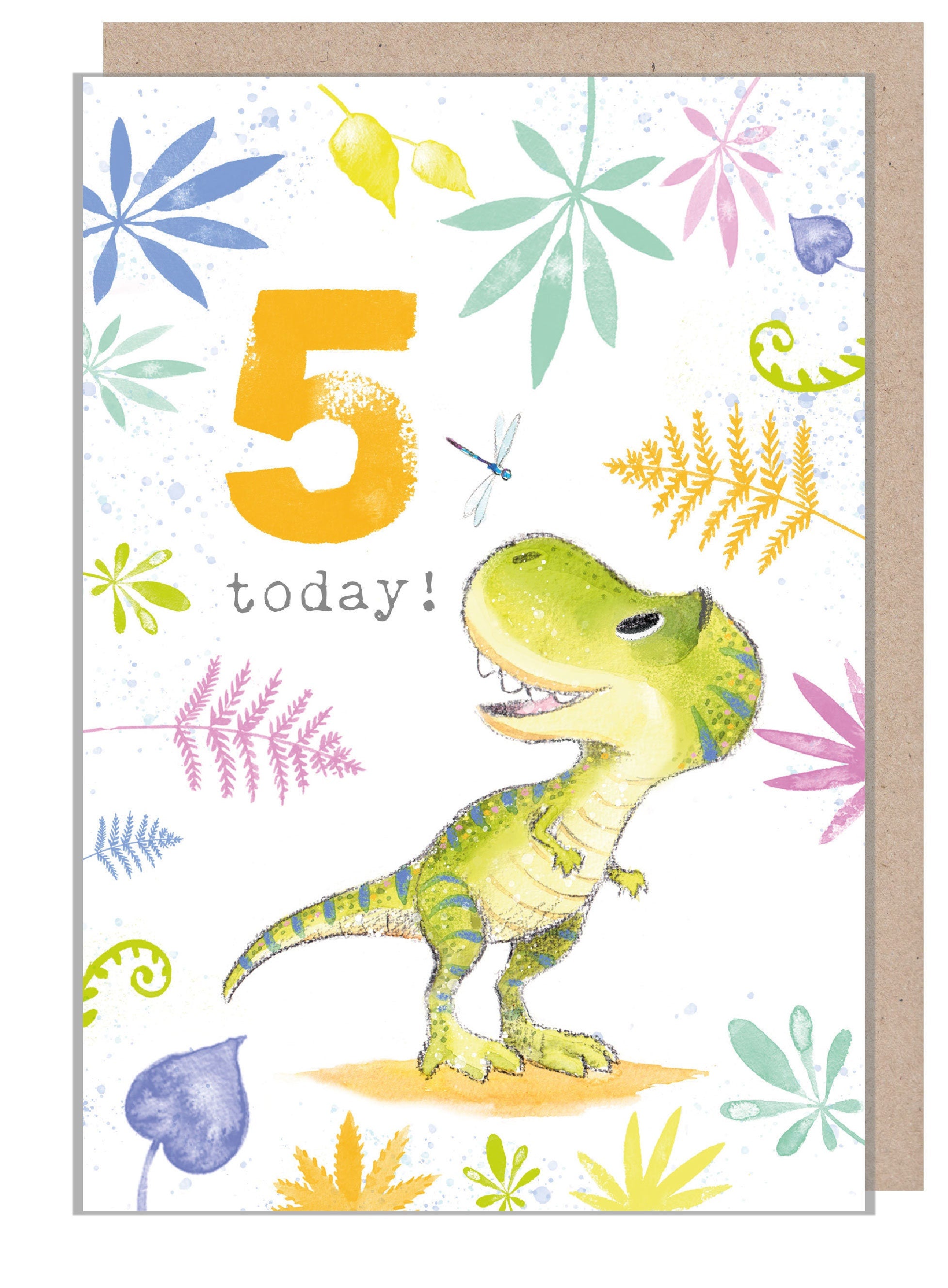 Kids Birthday Card - Age 5 - 'Totally Roarsome' range - Cute Dinosaur illustration - Tyrannosaurus - TR05