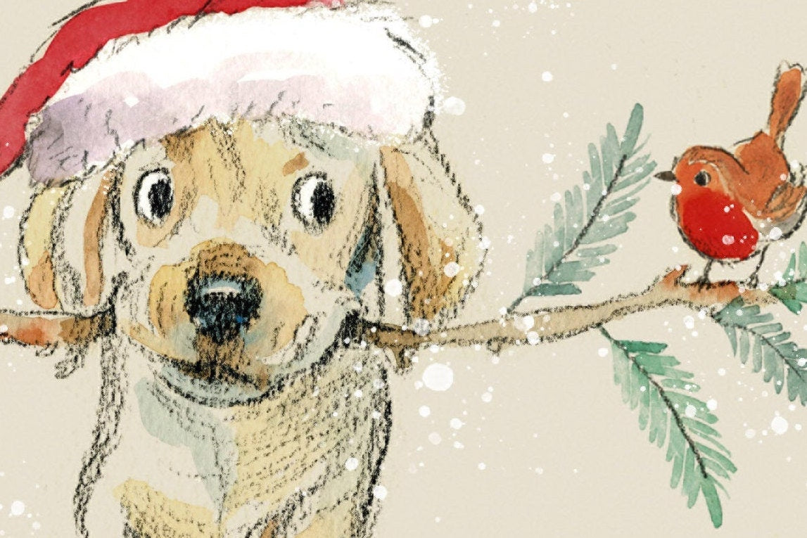 Special Friend Christmas Card - Quality Greeting Card - Charming illustration - 'Absolutely Barking'-  Labrador puppy - Made in UK -  ABX03