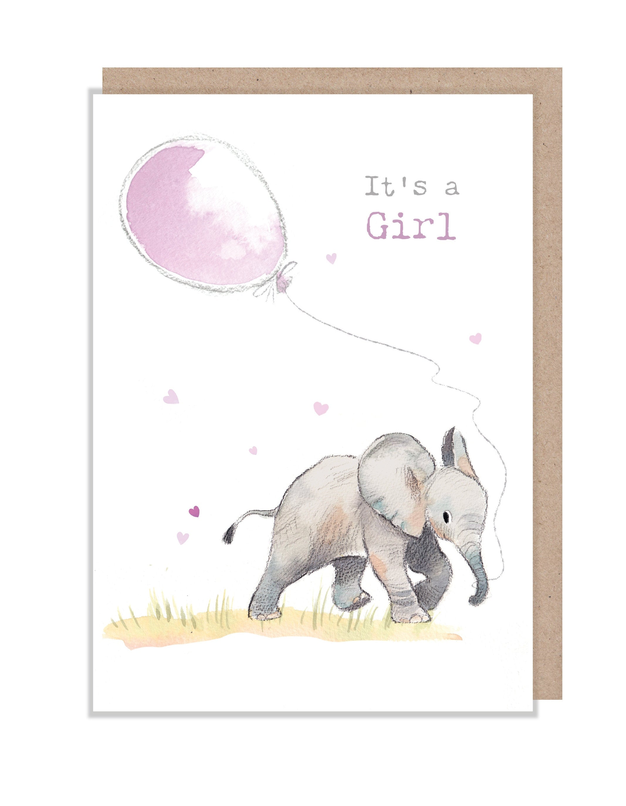 It's a Girl Elephant Card: Watercolor Illustration