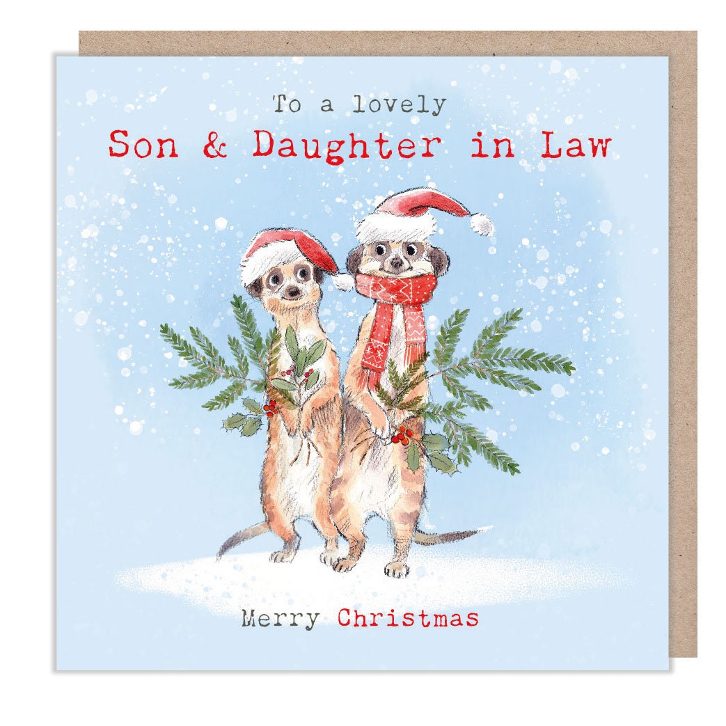 Son and Daughter in Law Christmas Card: Meerkat Illustration