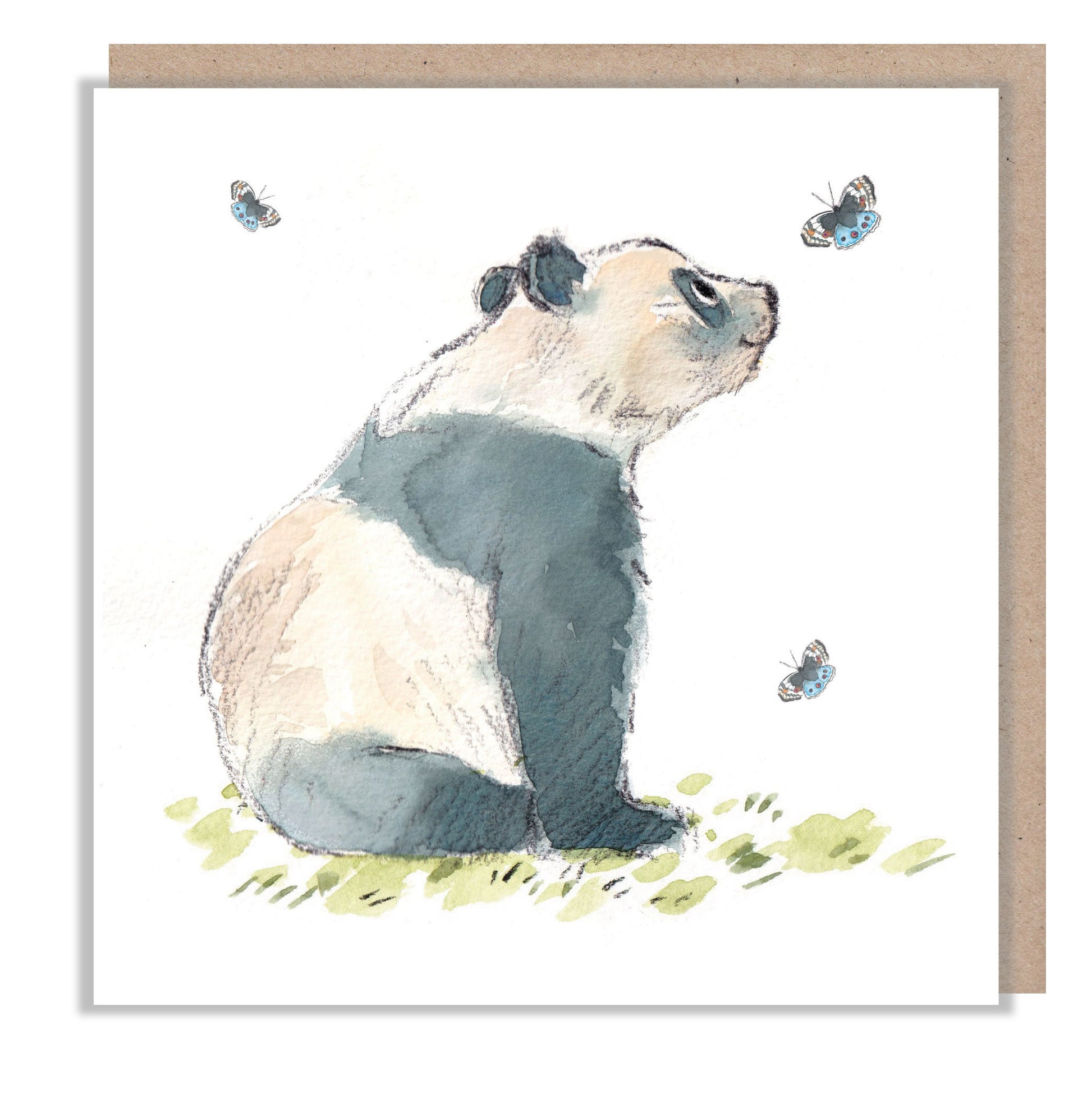 Blank Greeting Card -  Charming illustration - Panda with butterflies - 'Wonderfully Wild'  range - Made in UK -  WWE016