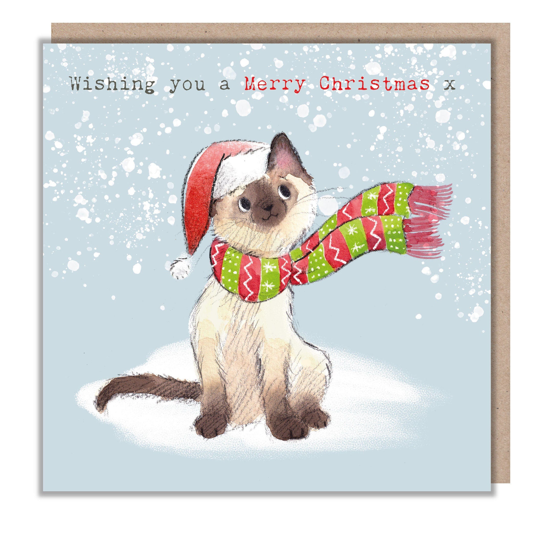 Quality Christmas Card - Charming Cat illustration - 'Pawsitively Purrect' range - Cat in xmas hat and scarf - Made in UK - XPP03