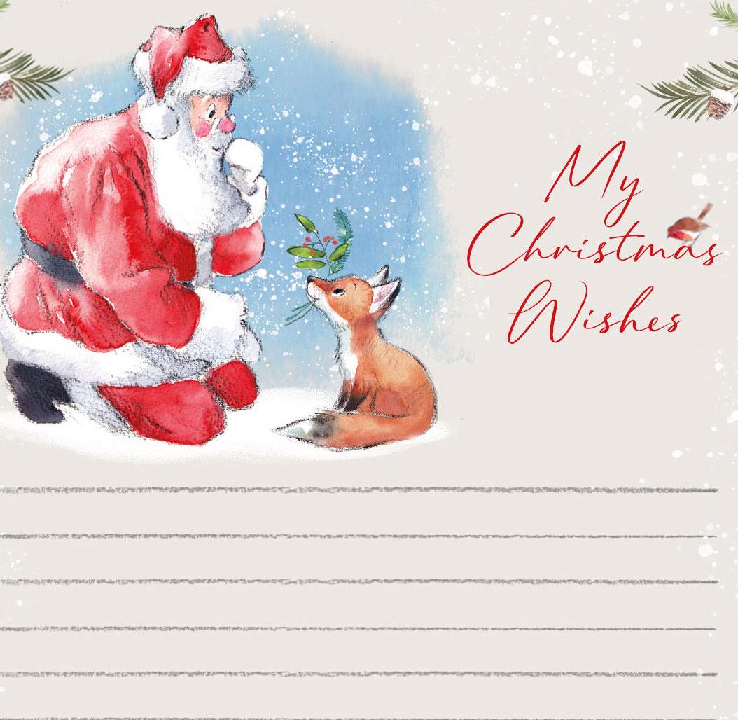 Christmas Notepad - A6 size - My Christmas wishes - Wintery tails - charming Santa Illustration - made in the UK - XNOTE03