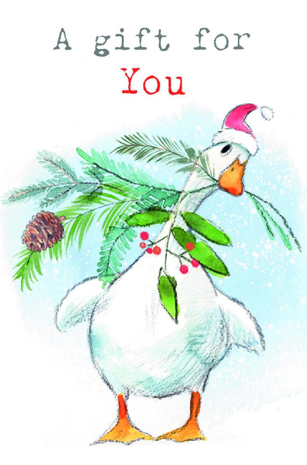Small Christmas Gift Card - Quality folded Gift card with envelope for a special gift - a gift for you - White Duck design - made in UK GC04