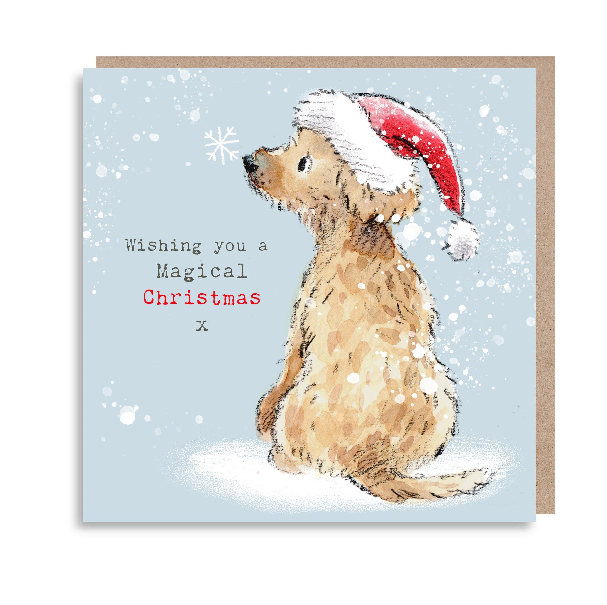 Dog Christmas Card - Quality Christmas Card - Charming illustration - 'Absolutely barking' range-Cockerpoo/Labradoodle- Made in UK -  ABX010