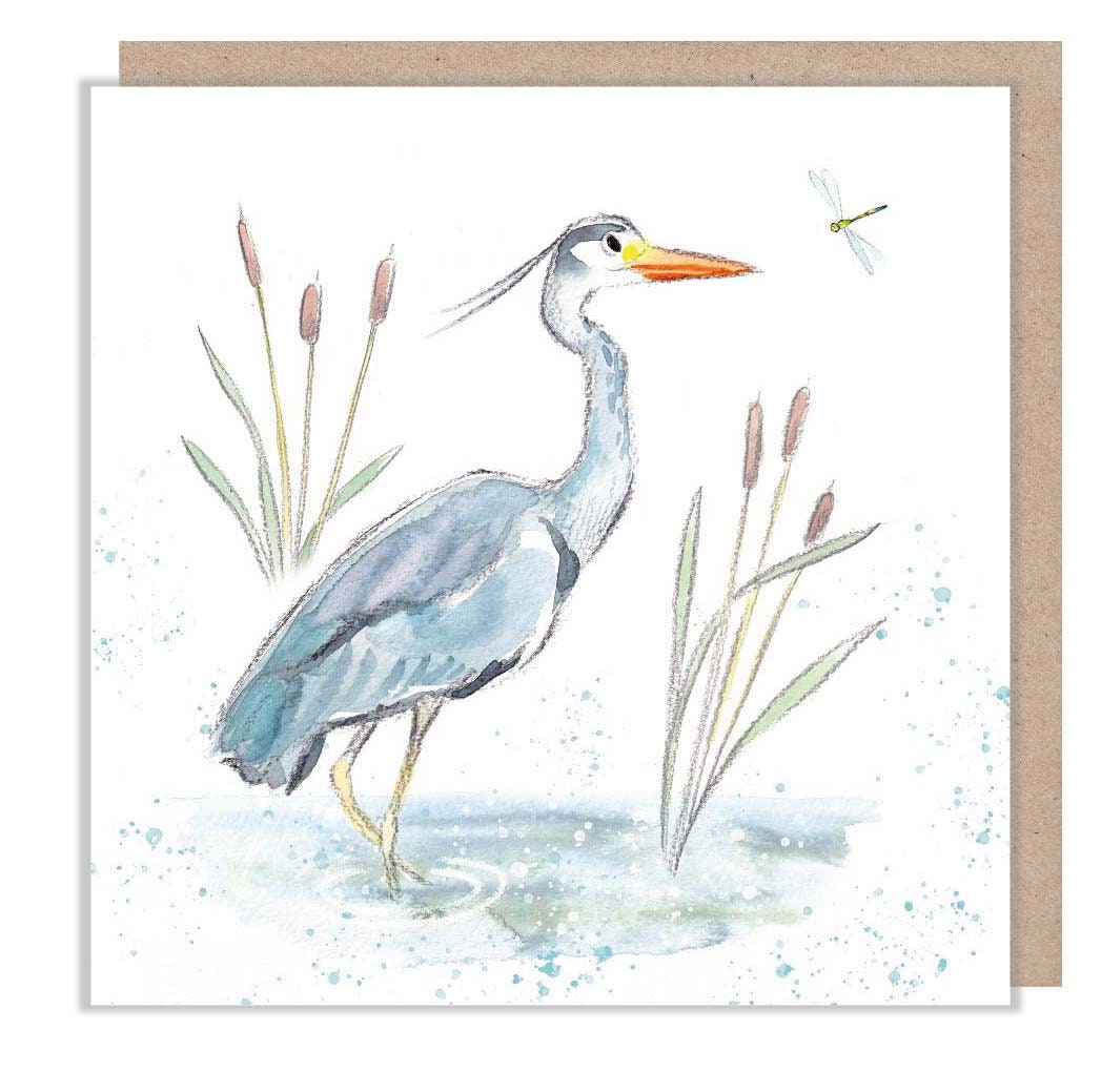 Heron - Blank -Quality greeting Card - Heron illustration - 'Down by the river' range - made in UK  - RIV05