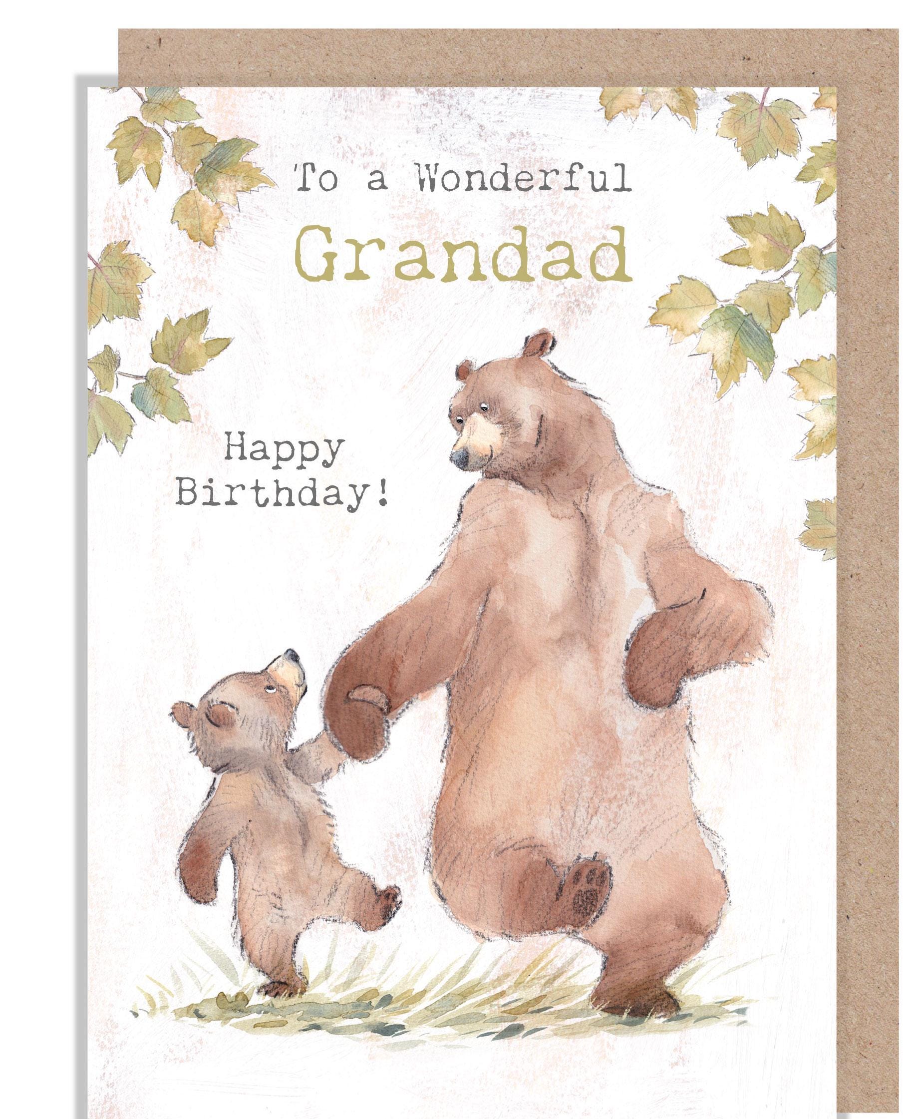 Grandad Birthday card, Quality Greeting Card, Bear with Cub 'Hey Bear' range, Fun hand drawn Illustrations, made in UK, HBE010