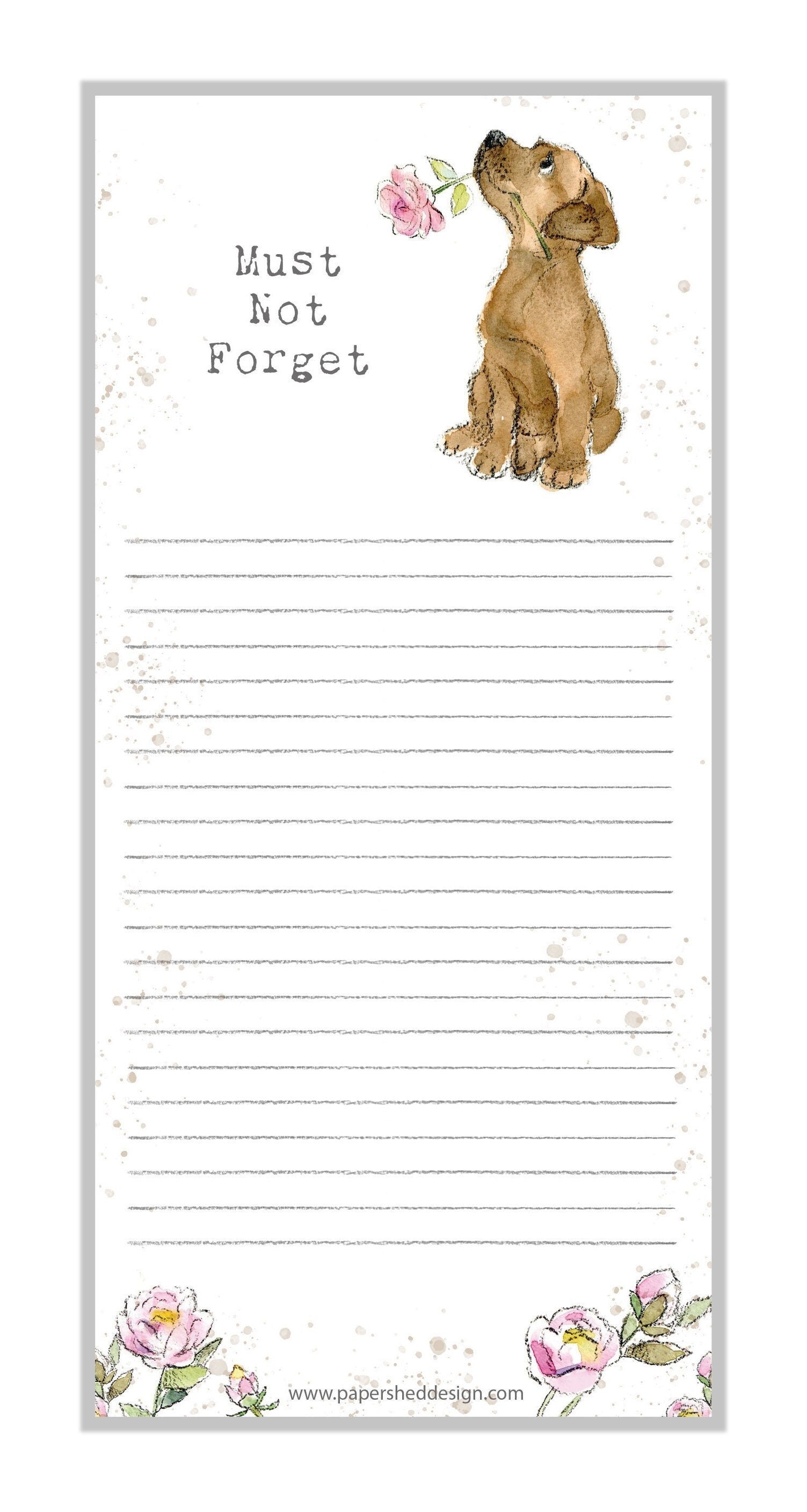 Magnetic Notepad - Brown puppy with flower illustration - NOTE05