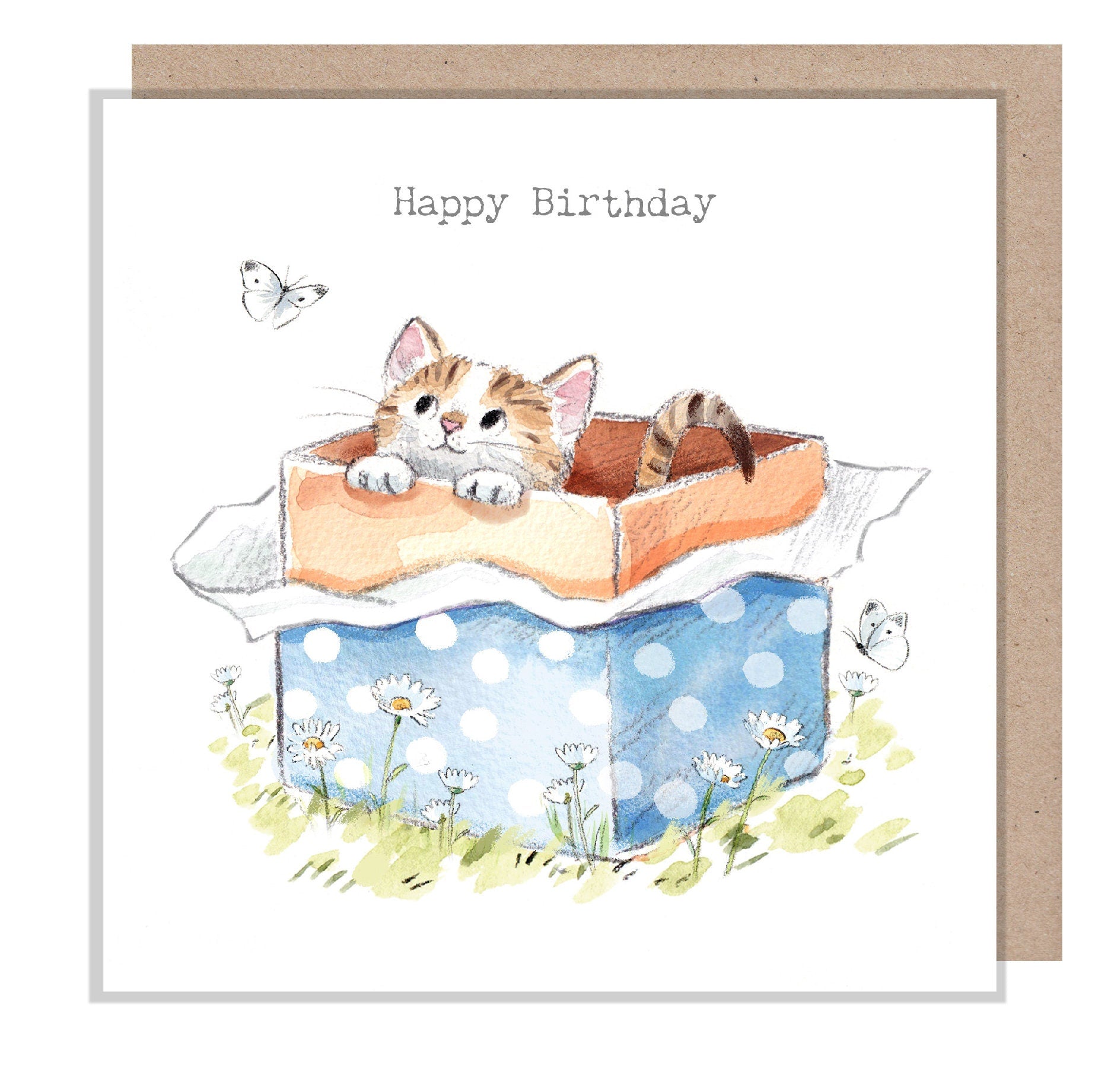 Cat Birthday Card: Charming Kitten Illustration, Made in UK