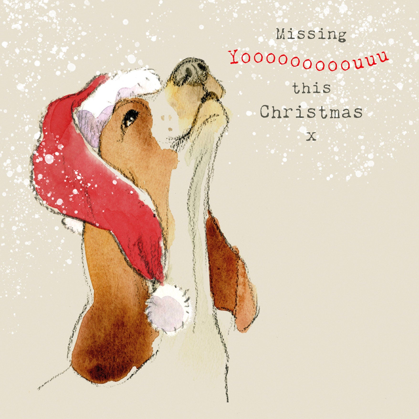 Missing you Christmas Card - Quality Greeting Card - Charming illustration - 'Absolutely barking' range - Howling dog - Made in UK -  ABE05