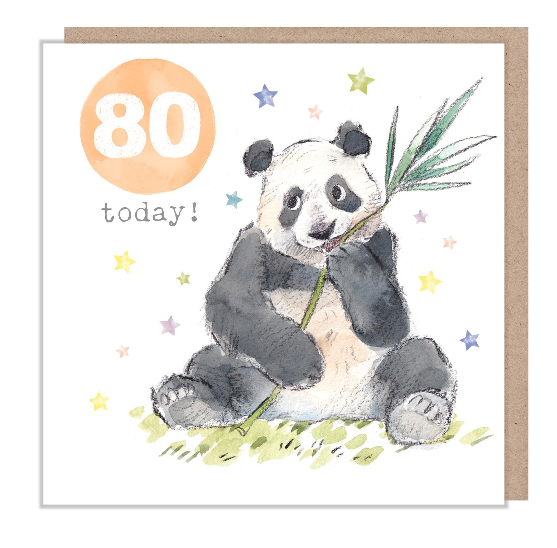 AGE 80 Birthday Card -  Charming illustration -  Panda - 'Party Time'  range - Made in UK -  PTAGE080