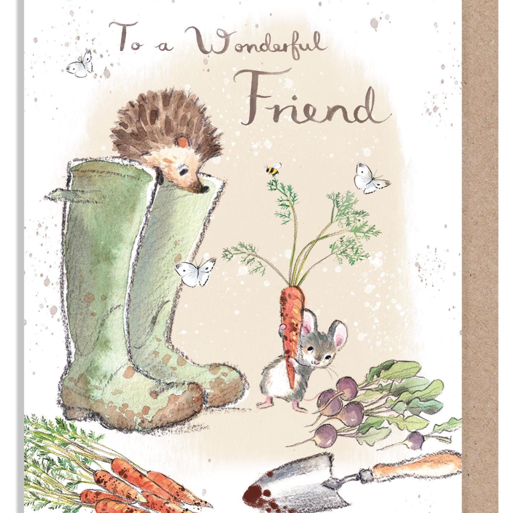 Friend Birthday Card - Quality Card - Charming illustration - Hedgehog in Welly Boots - 'Morris and Maude' range - Made in UK -  MME017