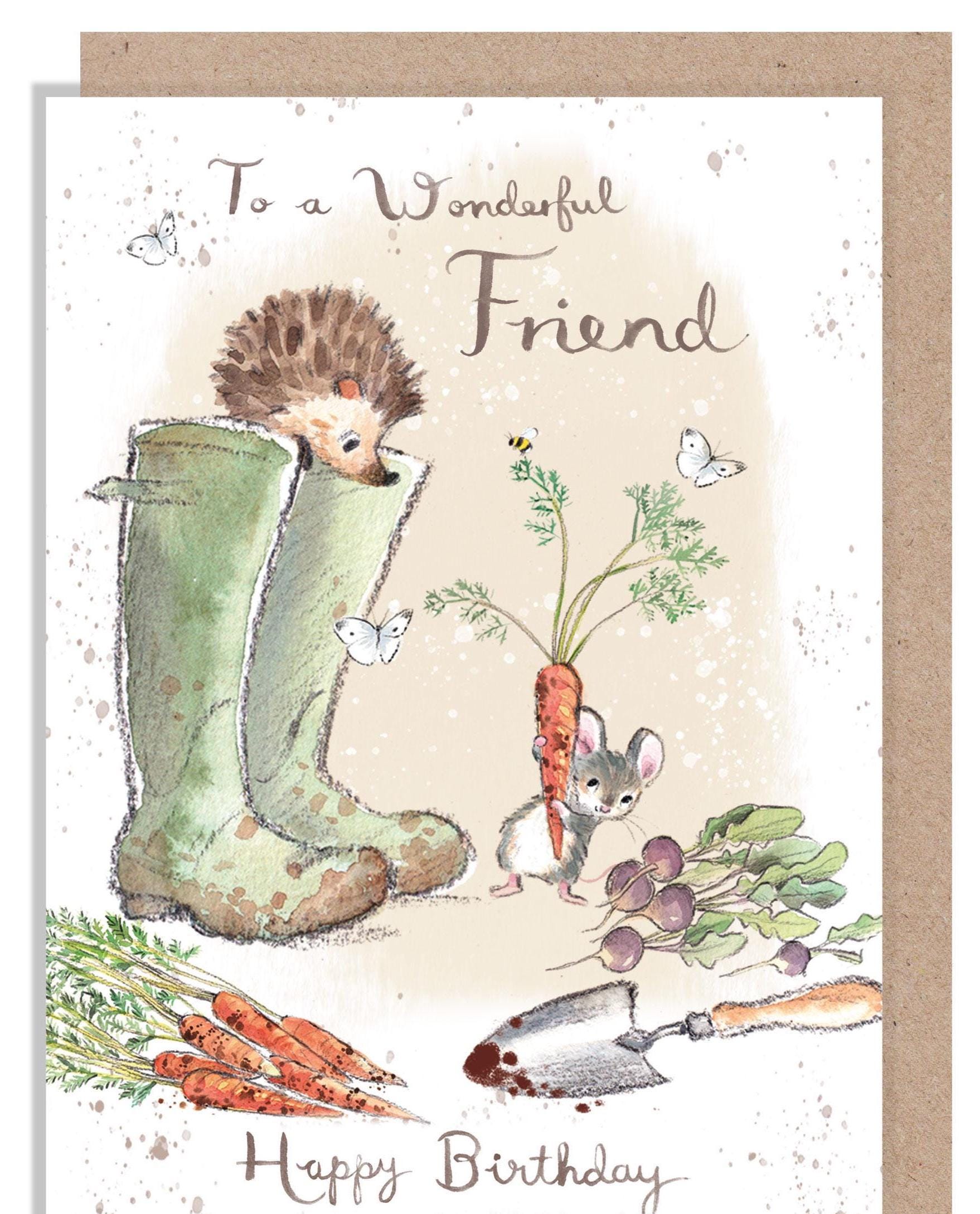 Friend Birthday Card - Quality Card - Charming illustration - Hedgehog in Welly Boots - 'Morris and Maude' range - Made in UK -  MME017