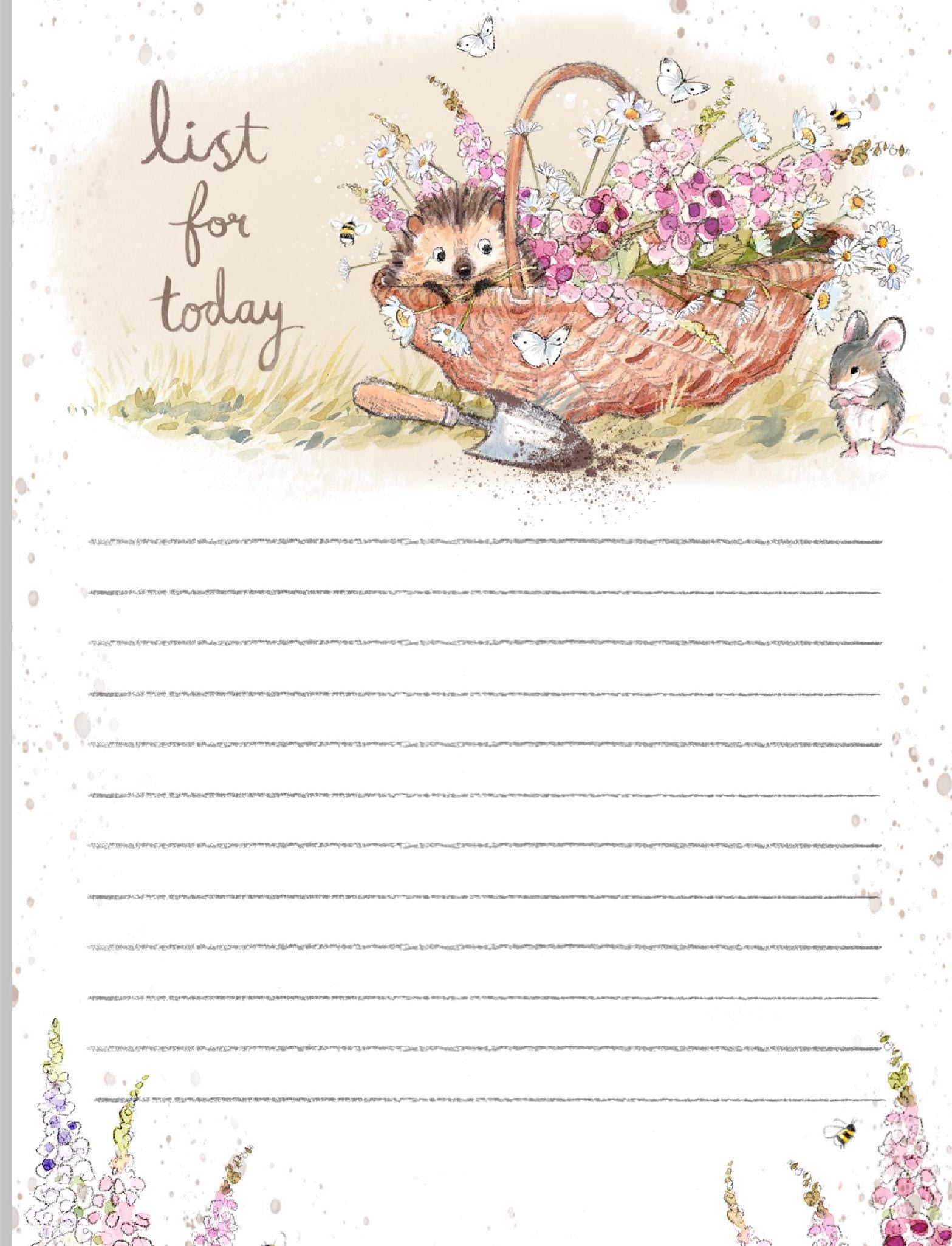 Cute notepad - A6 size - List for today - charming Hedgehog Illustration - 'Morris and Maude' range - made in the UK - NOTE015