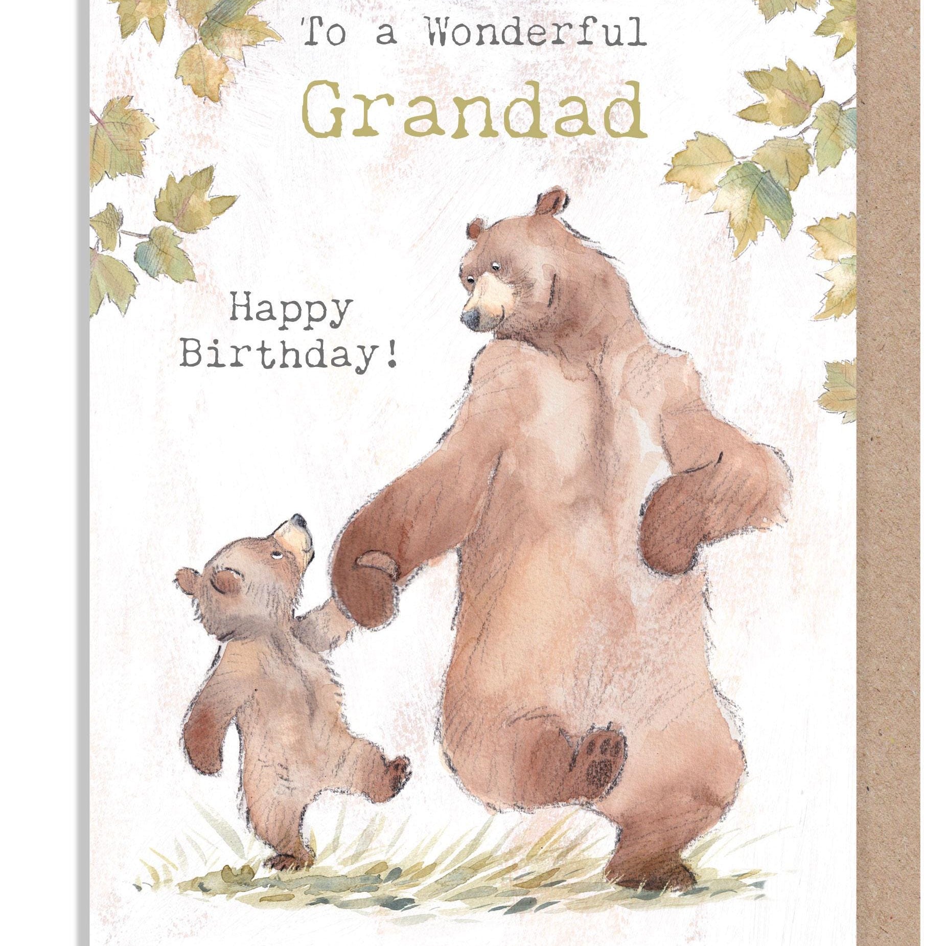 Grandad Birthday card, Quality Greeting Card, Bear with Cub 'Hey Bear' range, Fun hand drawn Illustrations, made in UK, HBE010
