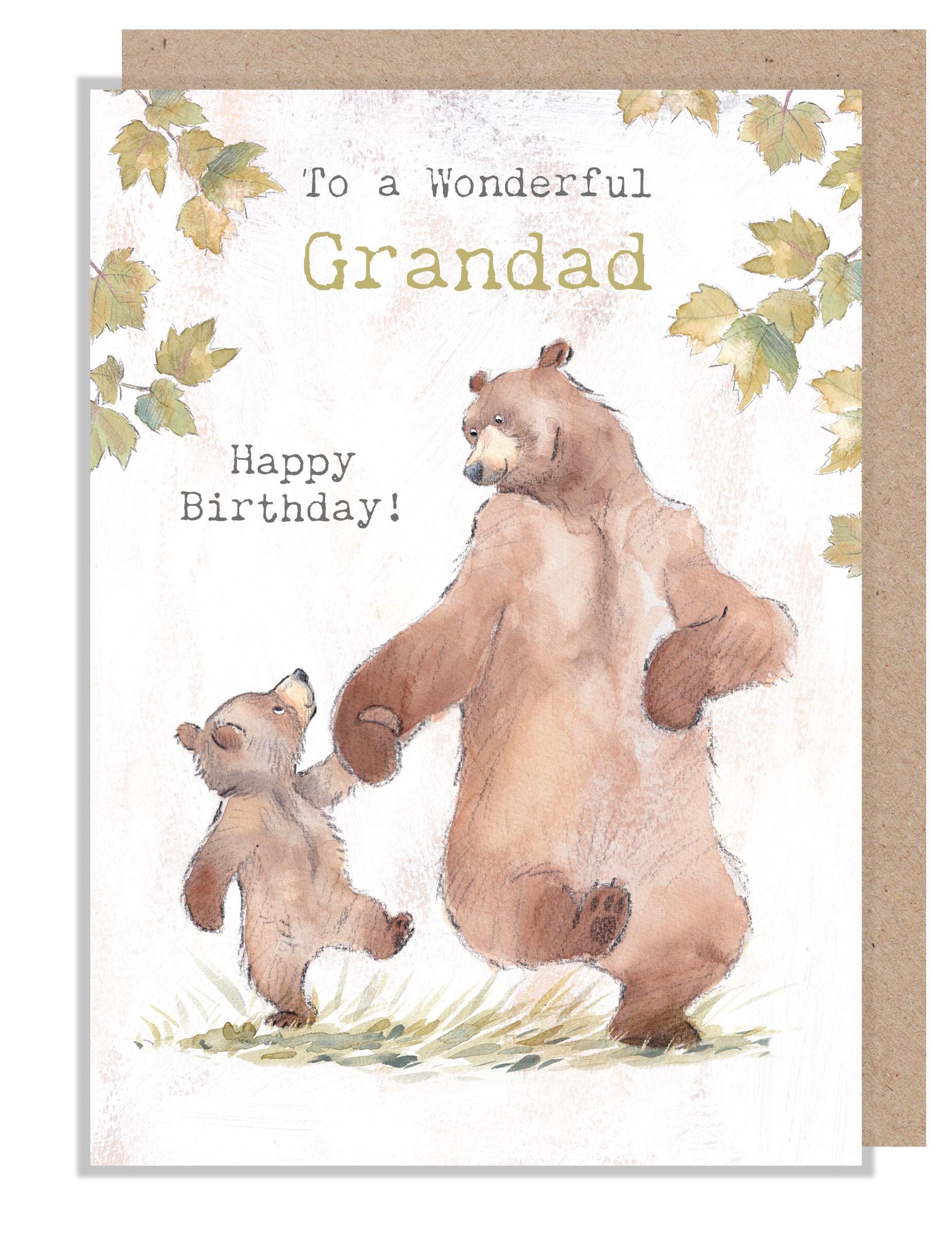 Grandad Birthday card, Quality Greeting Card, Bear with Cub 'Hey Bear' range, Fun hand drawn Illustrations, made in UK, HBE010