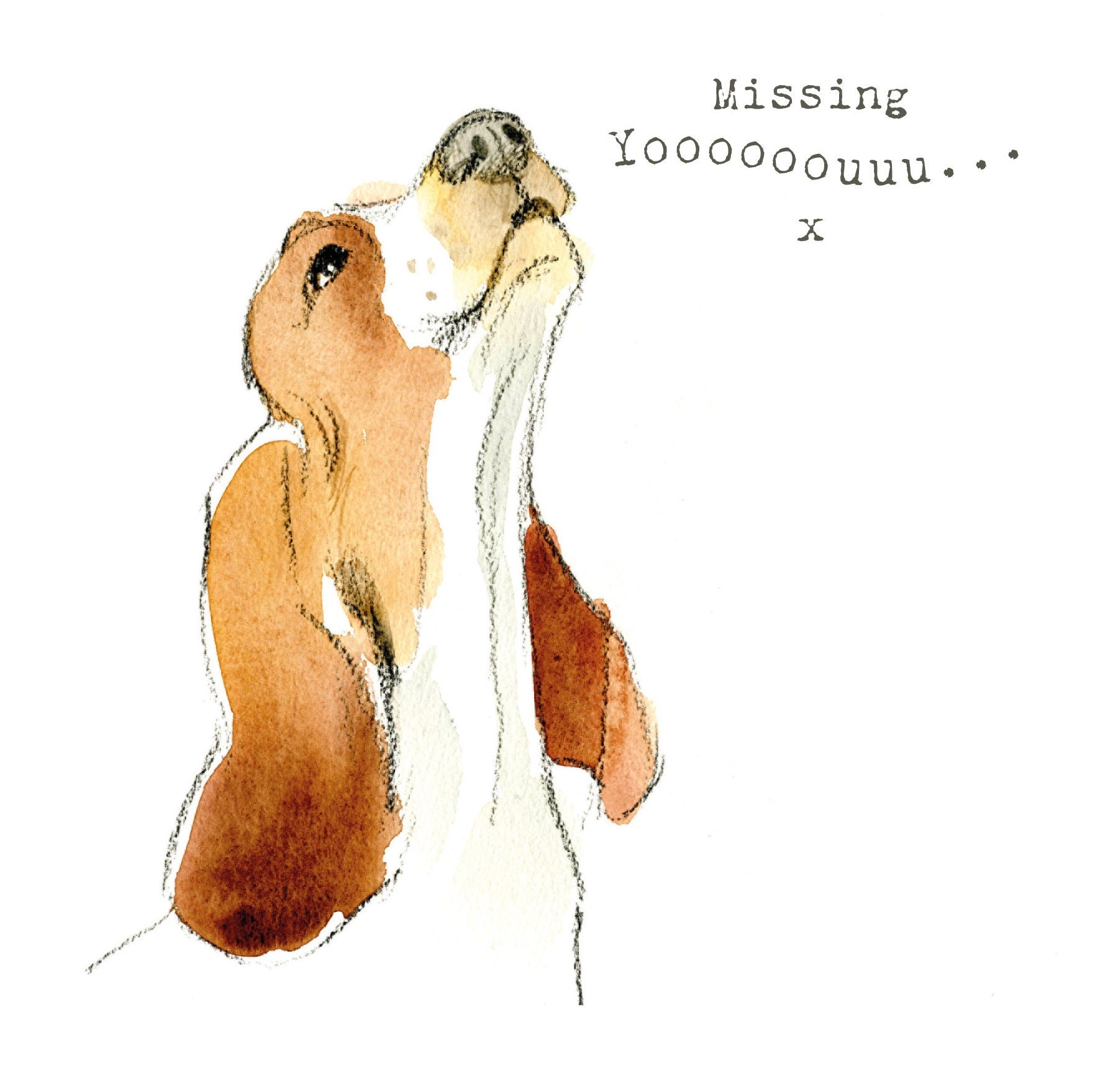 Dog 'Missing you' Card - Quality Greeting Card - Charming illustration - 'Absolutely barking' range - Howling dog - Made in UK -  ABE05