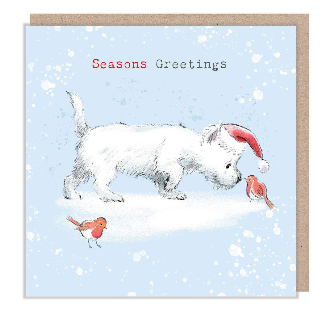 Seasons Greetings - Quality Christmas Card - 150 x 150 mm - Charming Westie illustration - 'Absolutely barking' range - Made in UK -  ABX114
