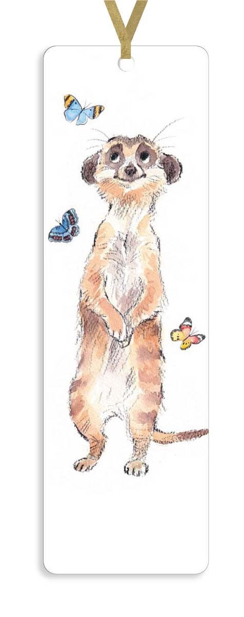 Bookmark with Ribbon - Meercat with Butterflies Illustration BM07