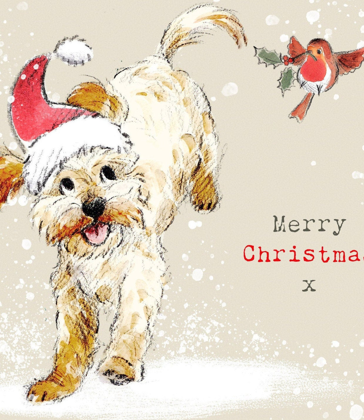 Dog Christmas Card - Quality Christmas Card - Charming illustration - 'Absolutely barking' range-Cockerpoo/Labradoodle- Made in UK -  ABX022