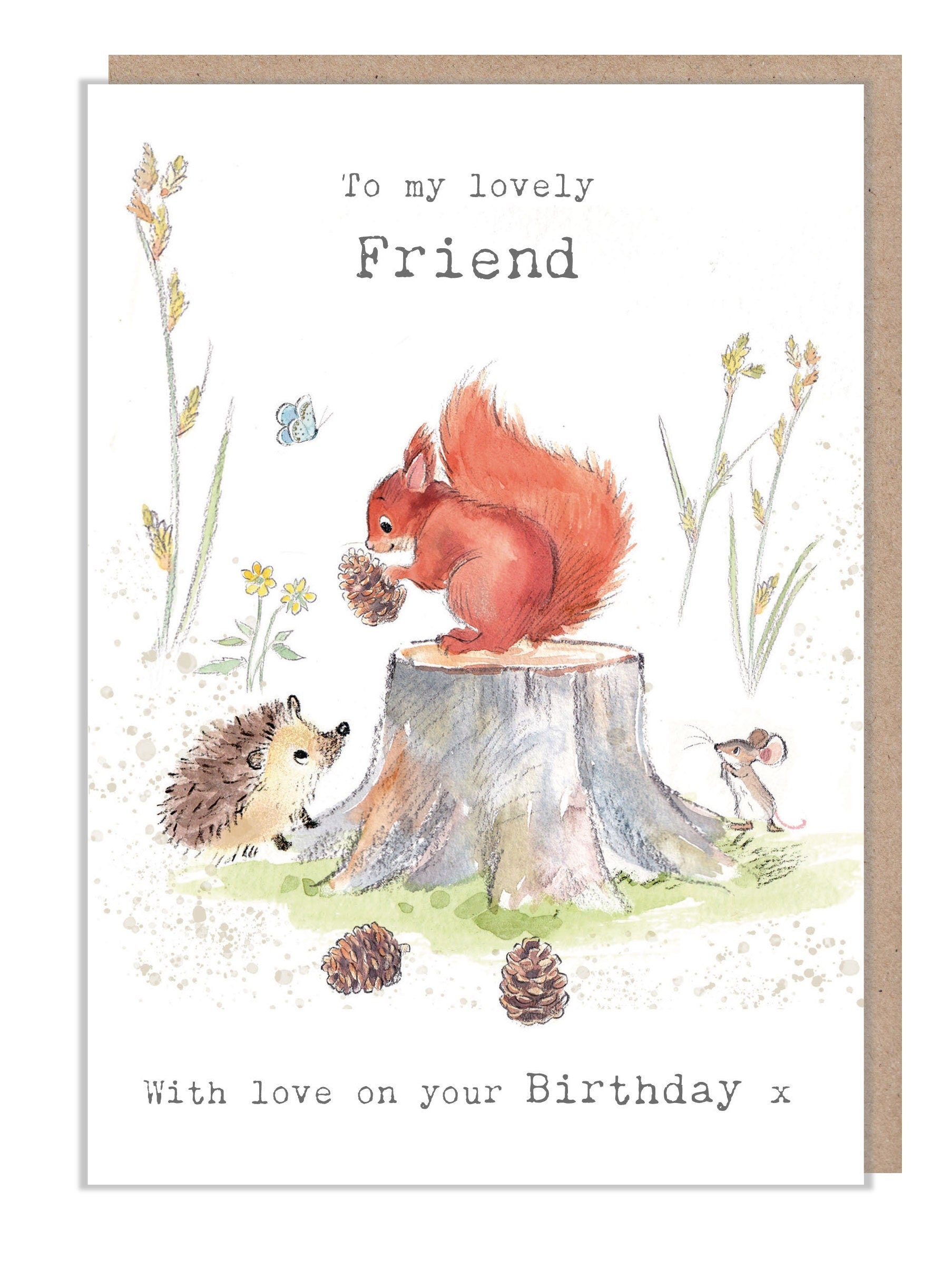 Friend Birthday Card - Cute Hedgehog and Squirrel Illustration - BWE026