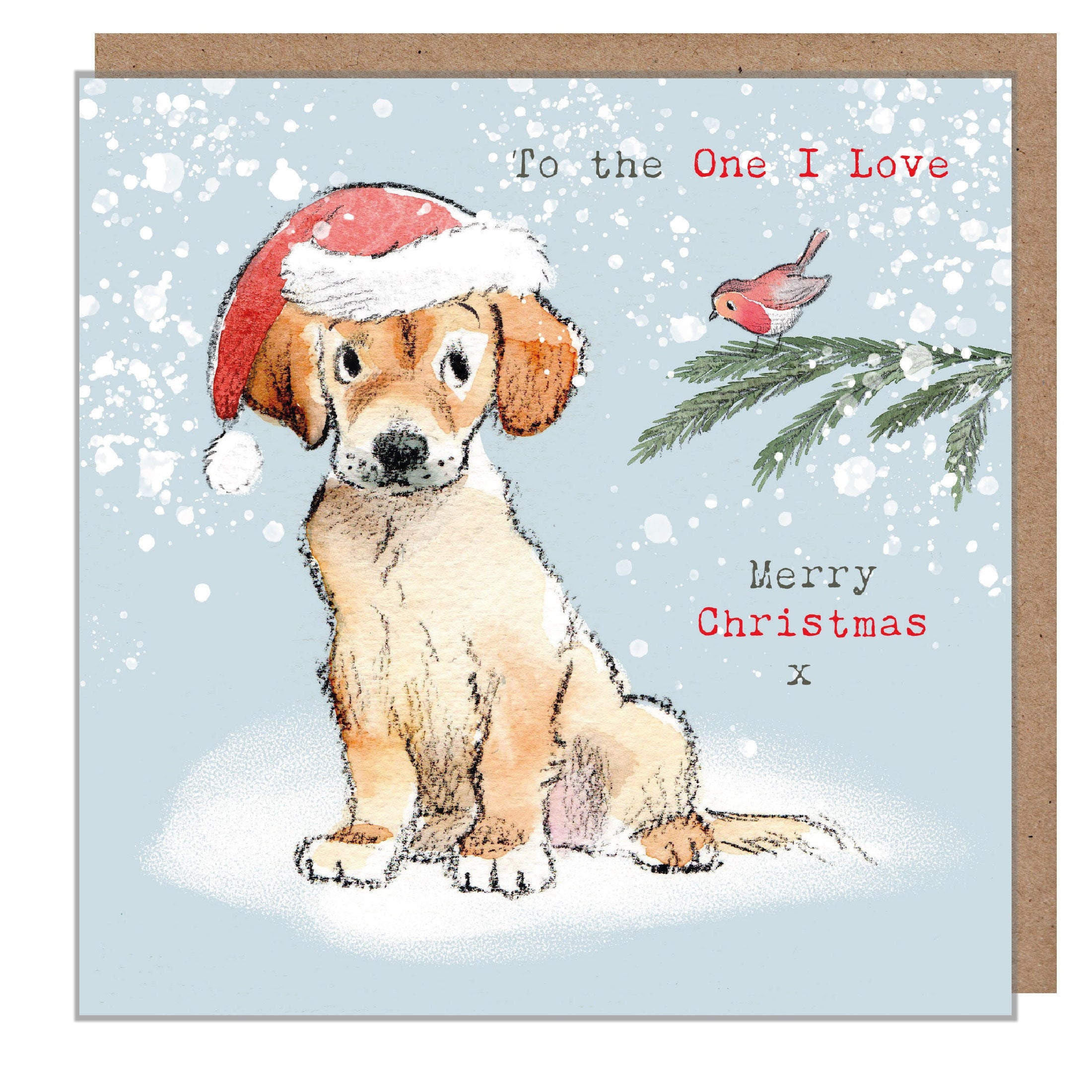 To the one I love  - Quality Christmas Card - Charming illustration - 'Absolutely barking' range - Labrador/Retriever - Made in UK - ABX0106