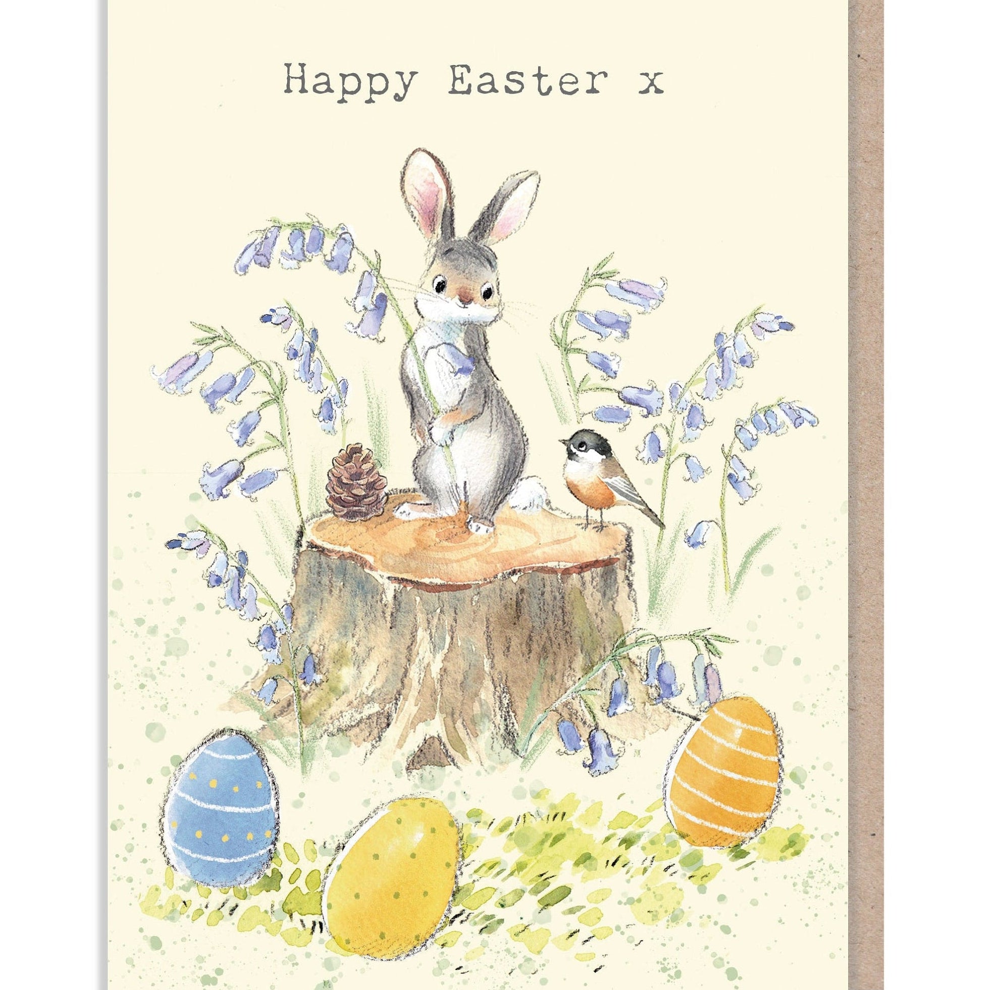 Easter Card - Charming illustration - Rabbit with Bluebells - 'Bucklebury Wood'  range - Made in UK -  BWEASTER02