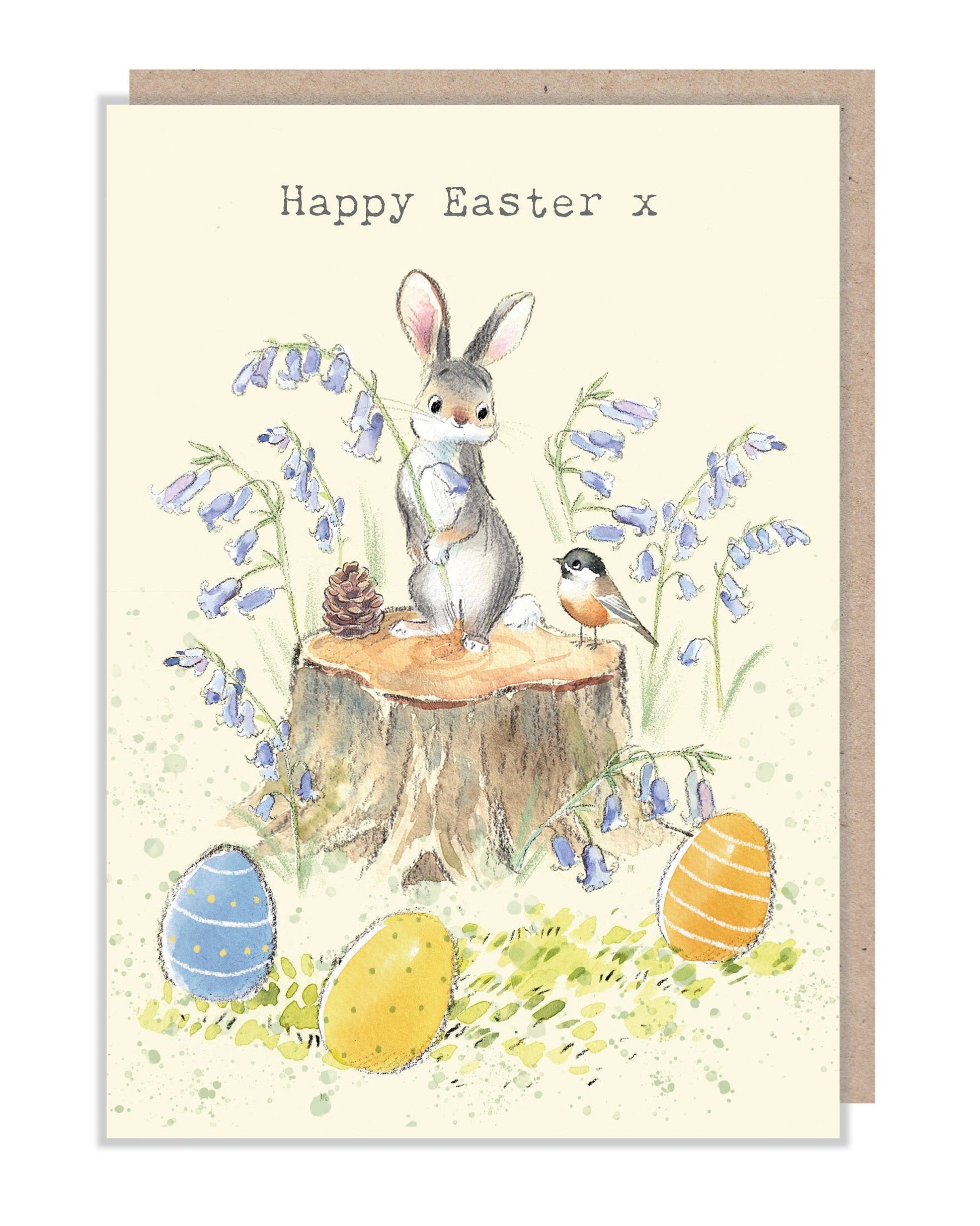 Easter Card - Charming illustration - Rabbit with Bluebells - 'Bucklebury Wood'  range - Made in UK -  BWEASTER02