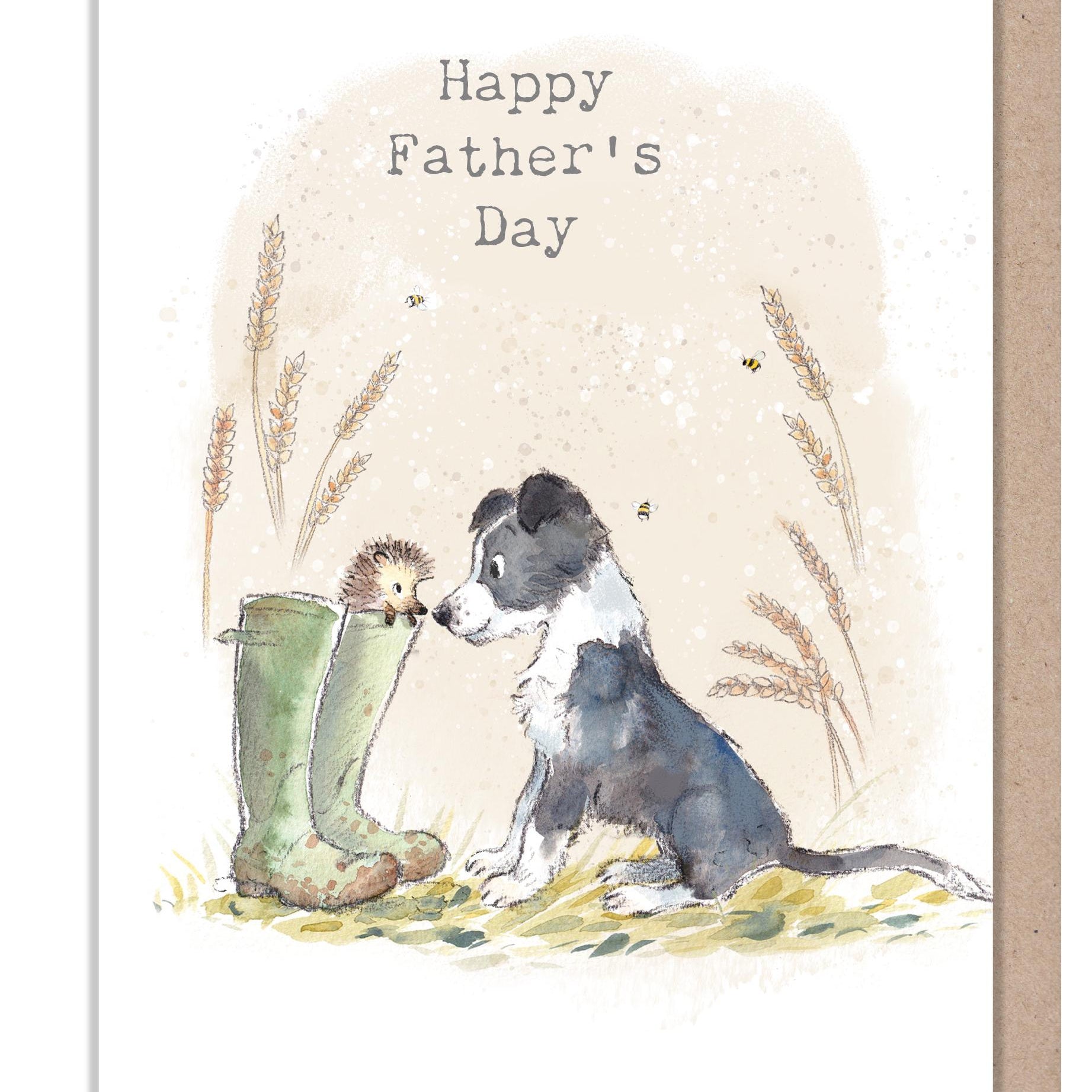 Fathers Day Card - Charming illustration - 'Buttercup Farm' range - Collie Dog and Hedgehog - Made UK -  BFFD01