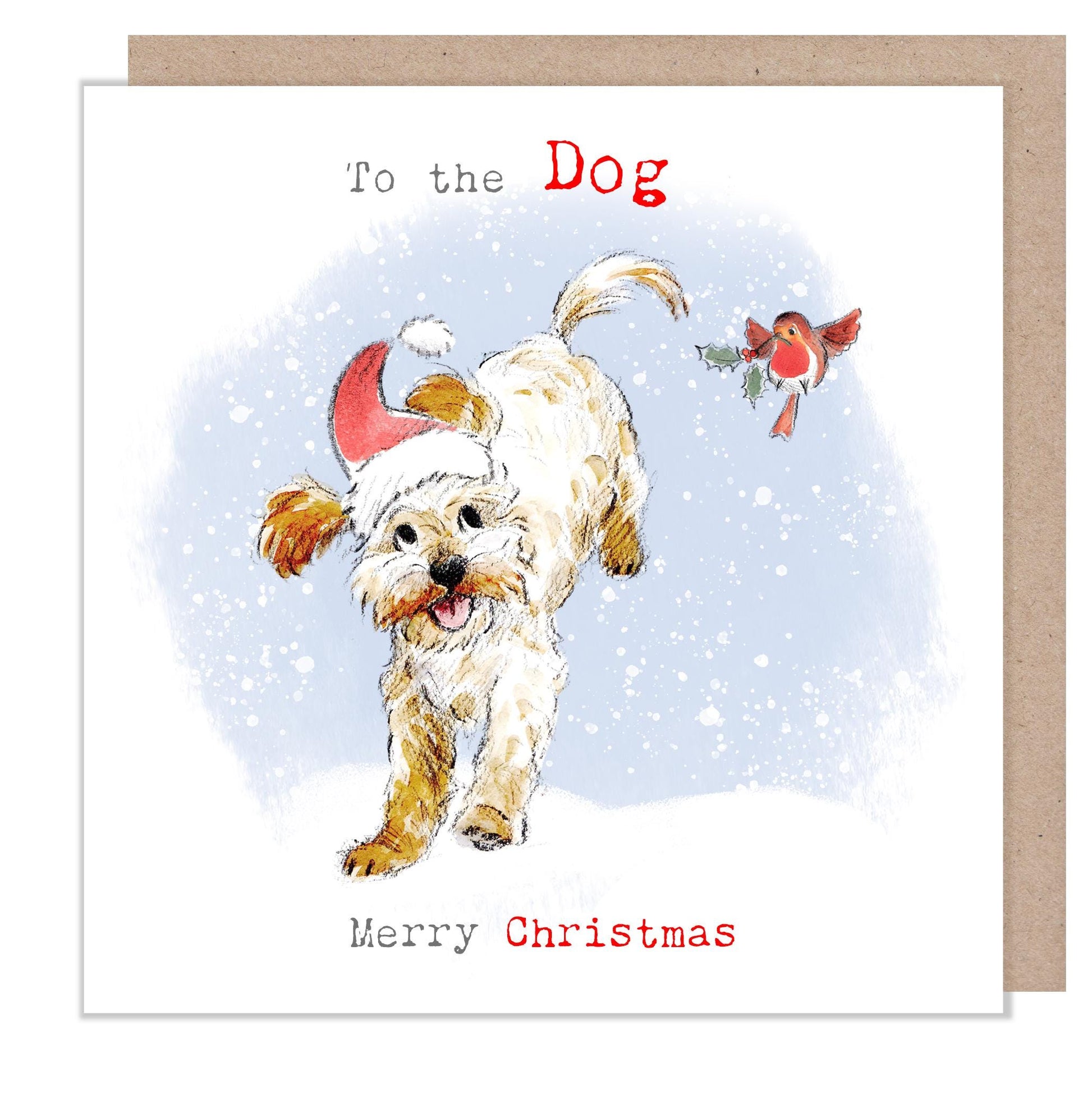to the Dog Christmas Card - Charming illustration - 'Absolutely barking' range-Cockerpoo/Labradoodle- Made in UK -  ABX129